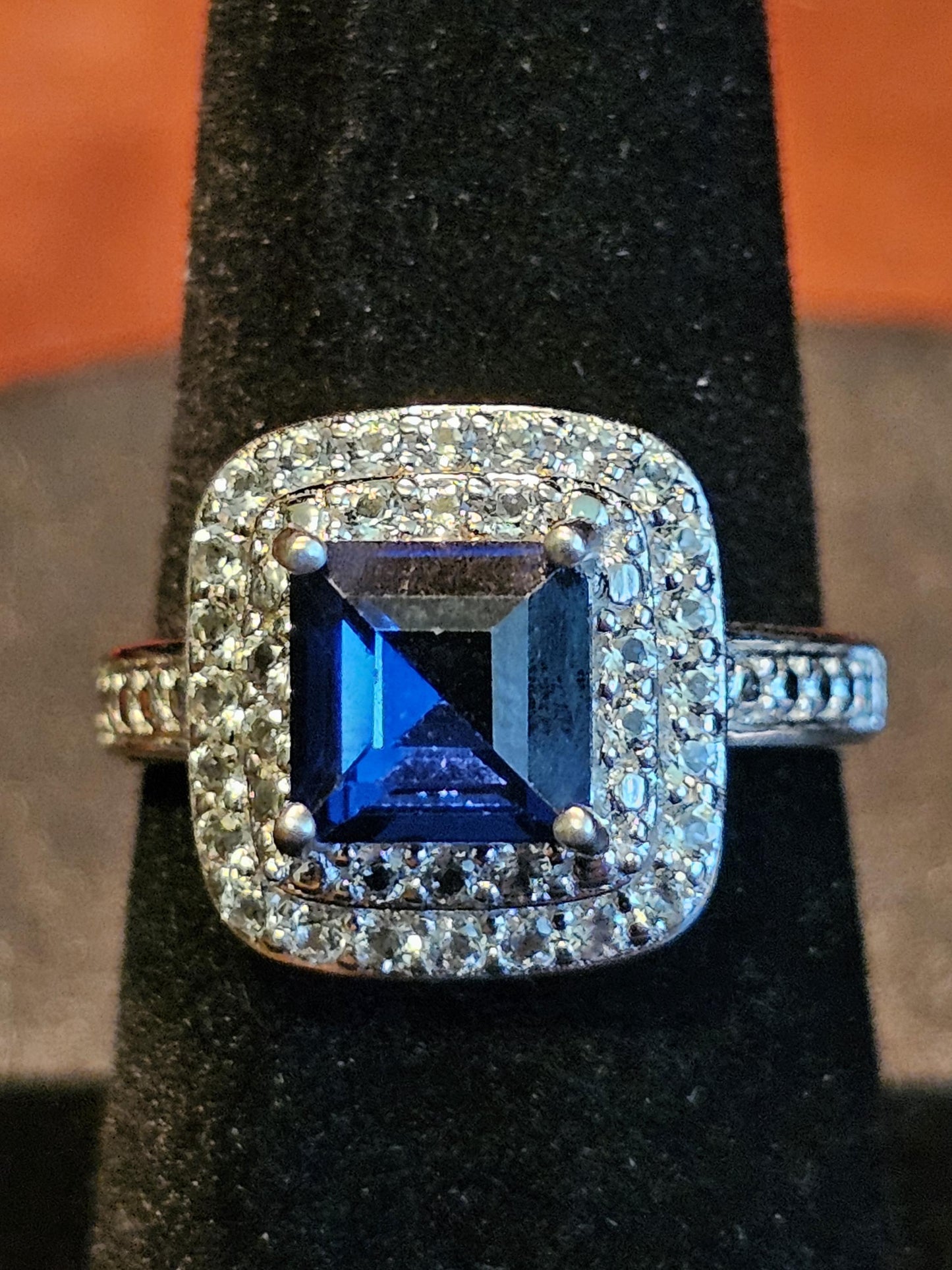 Uranium Glass Princess cut Ring size 4 to 10.5 Sterling Silver with super rare Blue Uranium glass stone that glows under black / UV light