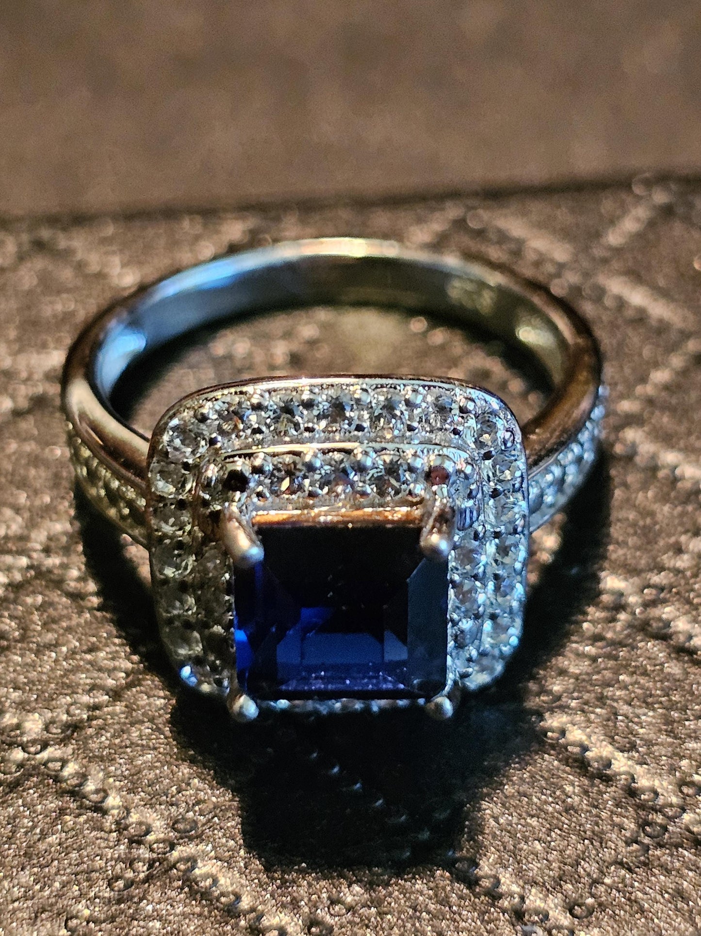 Uranium Glass Princess cut Ring size 4 to 10.5 Sterling Silver with super rare Blue Uranium glass stone that glows under black / UV light