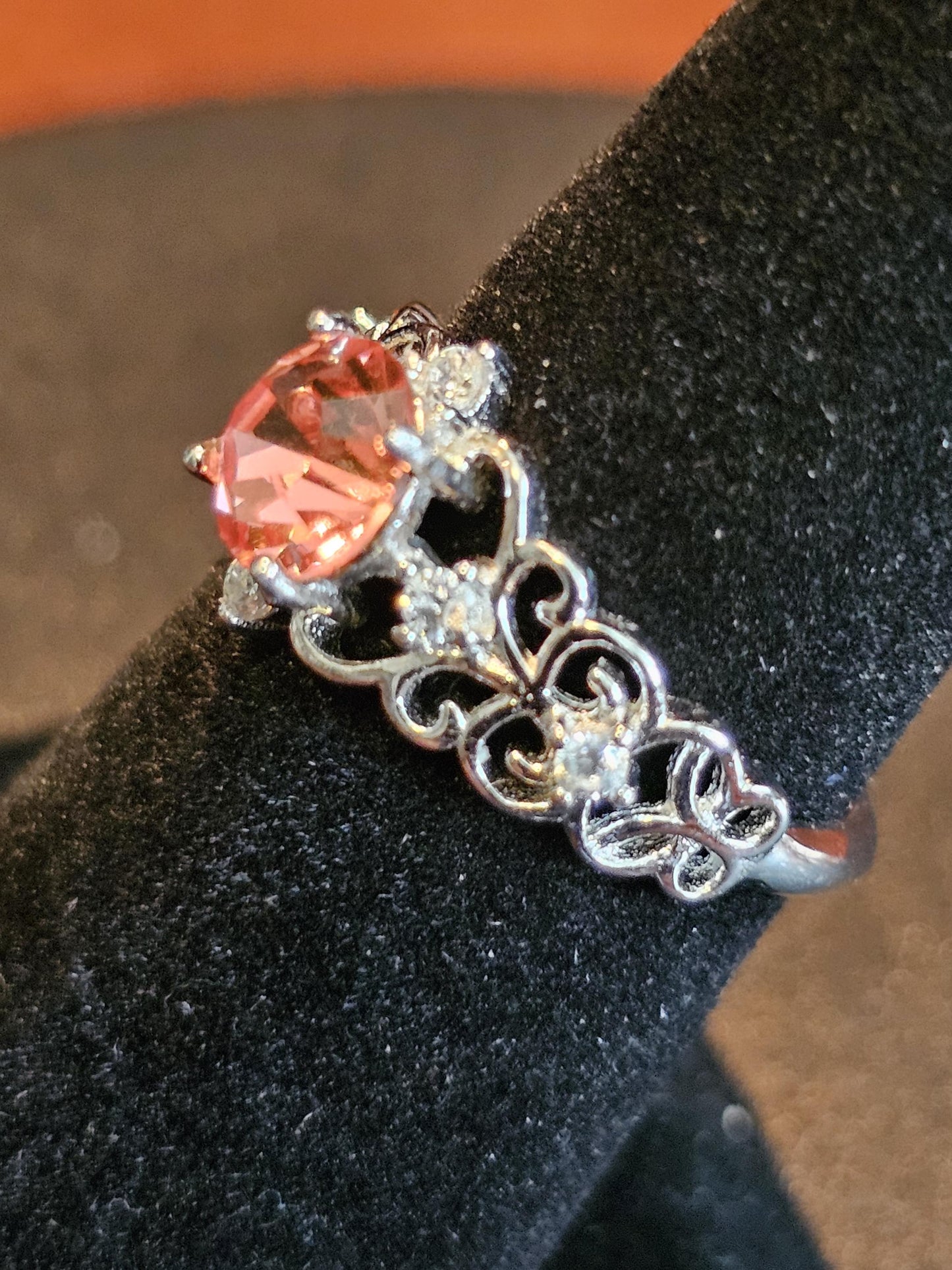 Uranium Glass Adjustable Ring new Sterling Silver with a rare vintage 6mm Pink Round cut Uranium glass stone that glows under black light