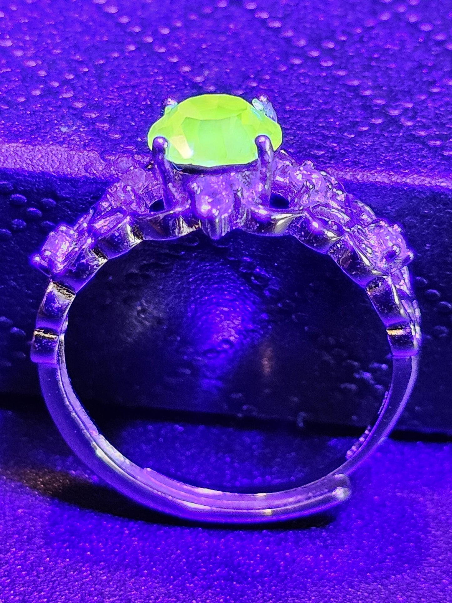 Uranium Glass Adjustable Ring new Sterling Silver with a rare vintage 6mm Pink Round cut Uranium glass stone that glows under black light