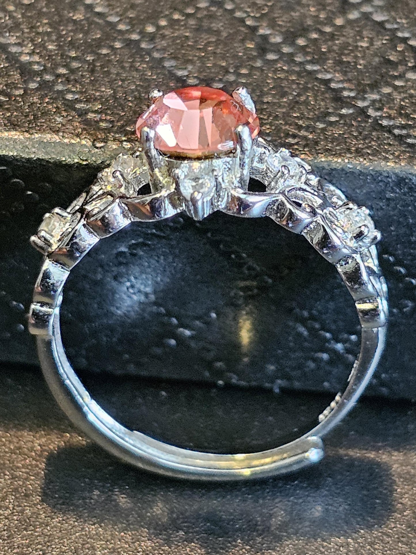 Uranium Glass Adjustable Ring new Sterling Silver with a rare vintage 6mm Pink Round cut Uranium glass stone that glows under black light