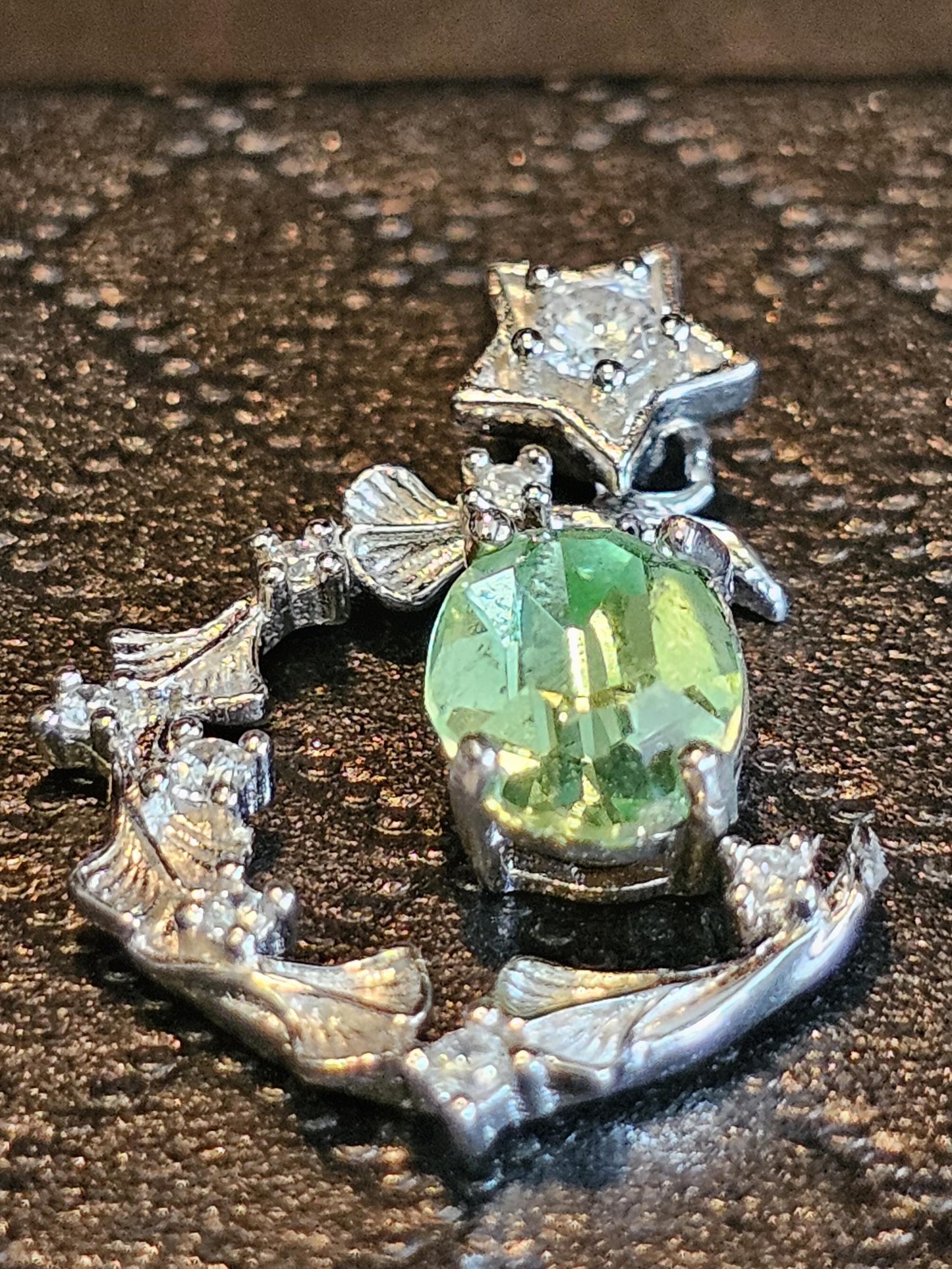 Uranium Glass Pendant in new Sterling Silver setting with a vintage 8x6 mm Oval cut Uranium Glass stone that glows under black / UV light