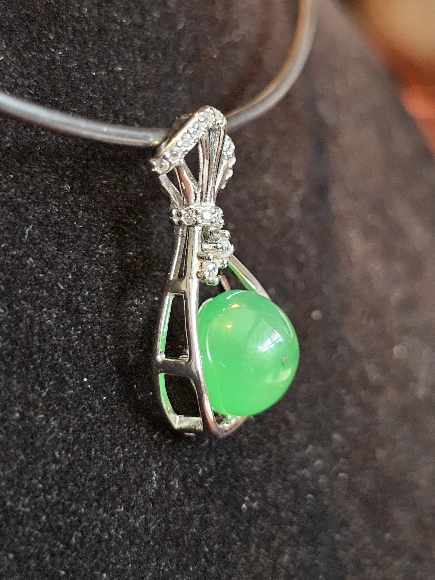 Uranium Glass pendant, new Sterling Silver with a vintage rare dark Green Round top Uranium glass stone that glows under black light