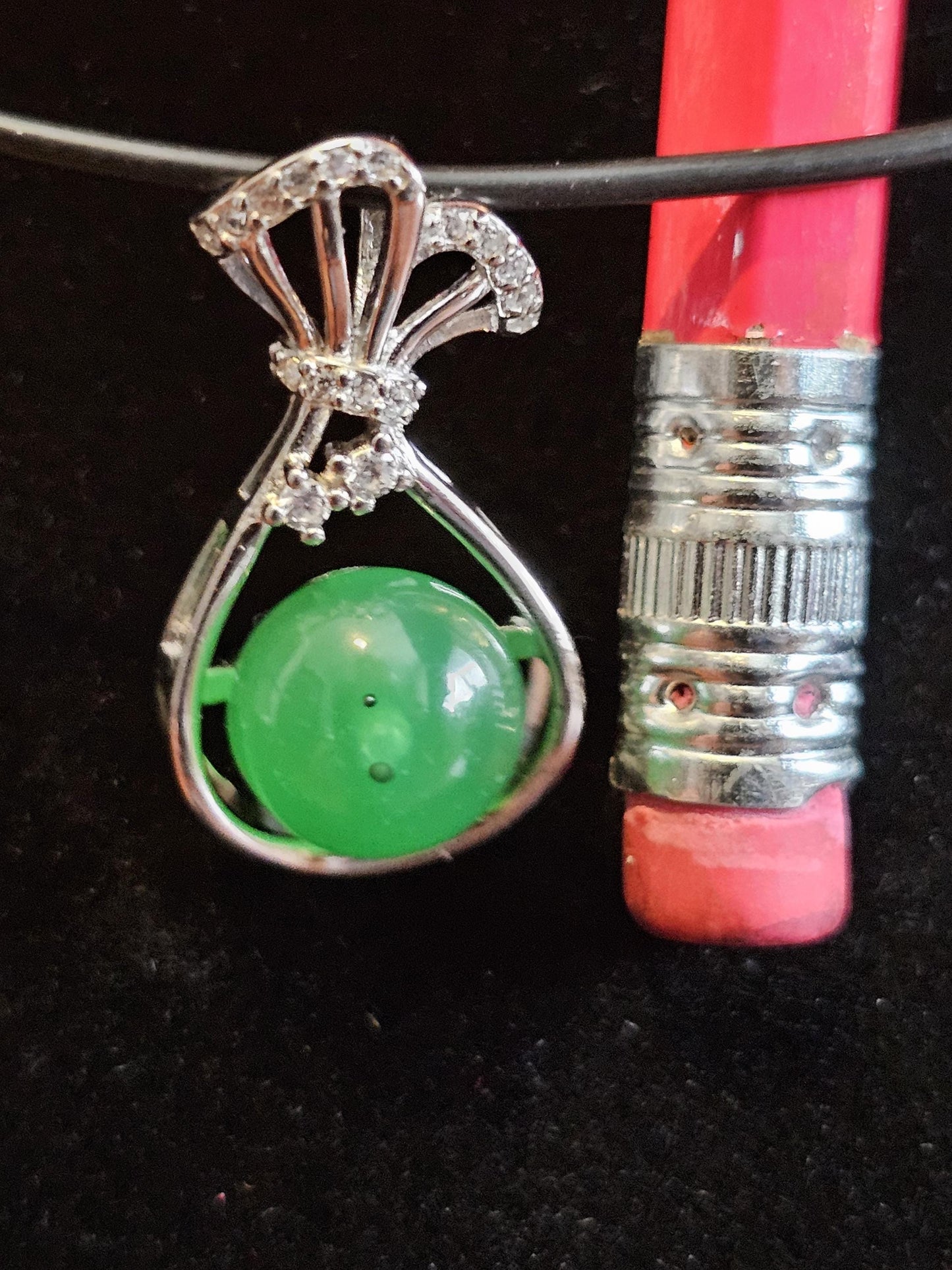 Uranium Glass pendant, new Sterling Silver with a vintage rare dark Green Round top Uranium glass stone that glows under black light