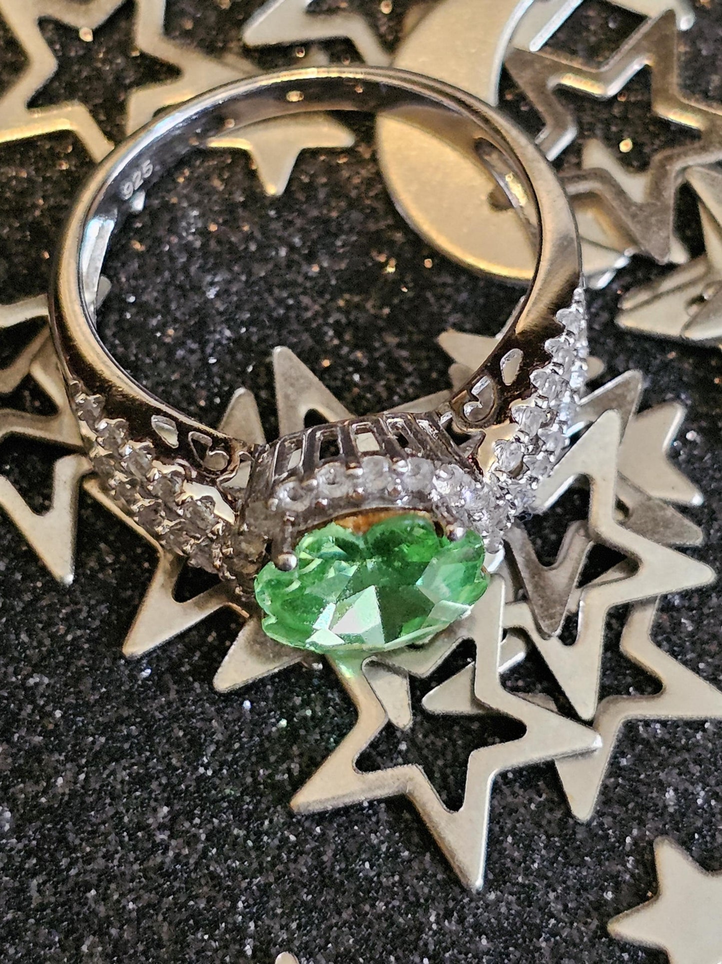 Uranium Glass Margarita cut Ring new Sterling Silver in size 9.5 with a vintage 9 mm Uranium glass stone that glows under black / UV light