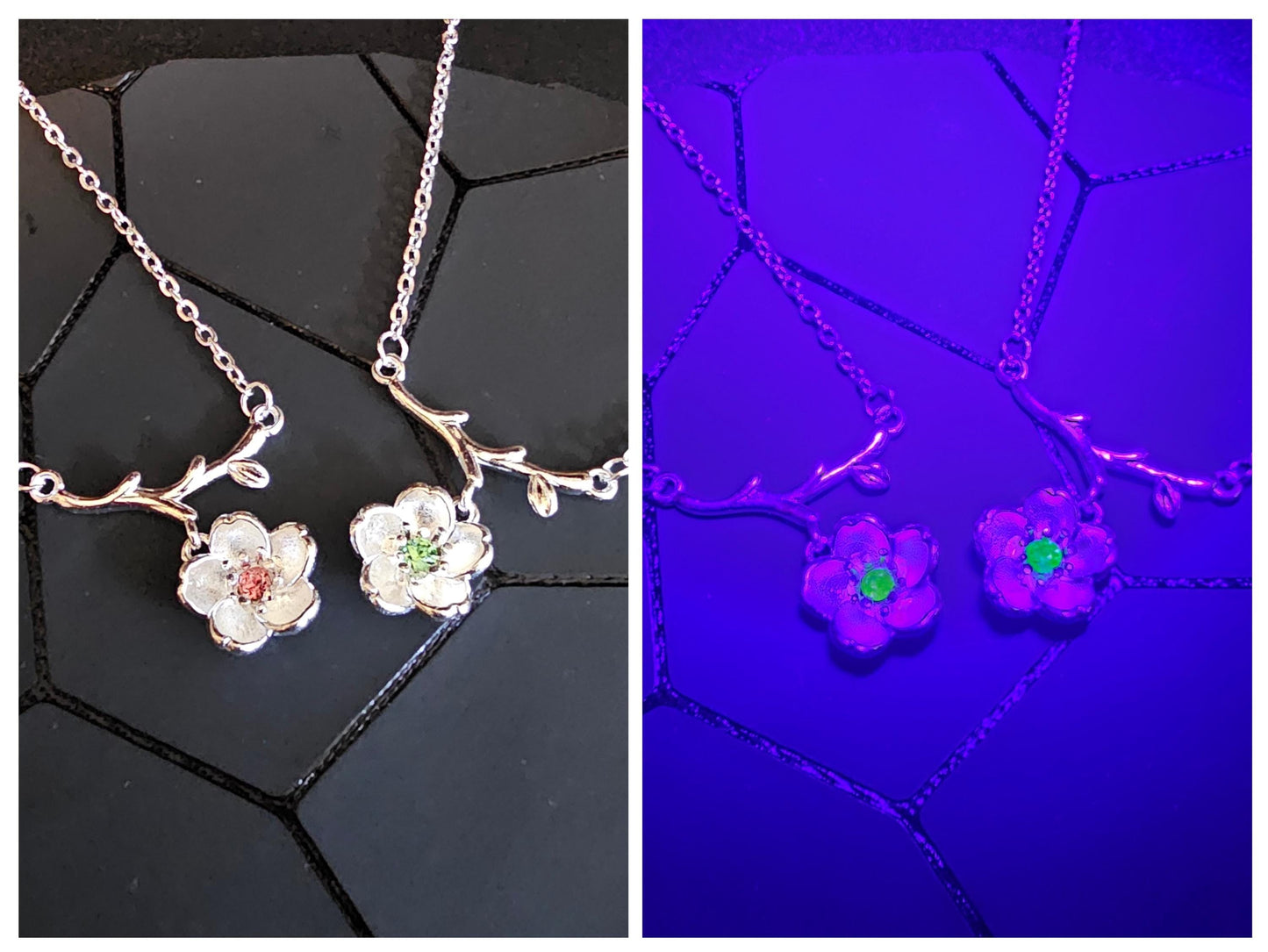 Uranium Glass Pendant w/ necklace beautiful new Sterling Silver setting with vintage Uranium glass stone that glows under black / UV light