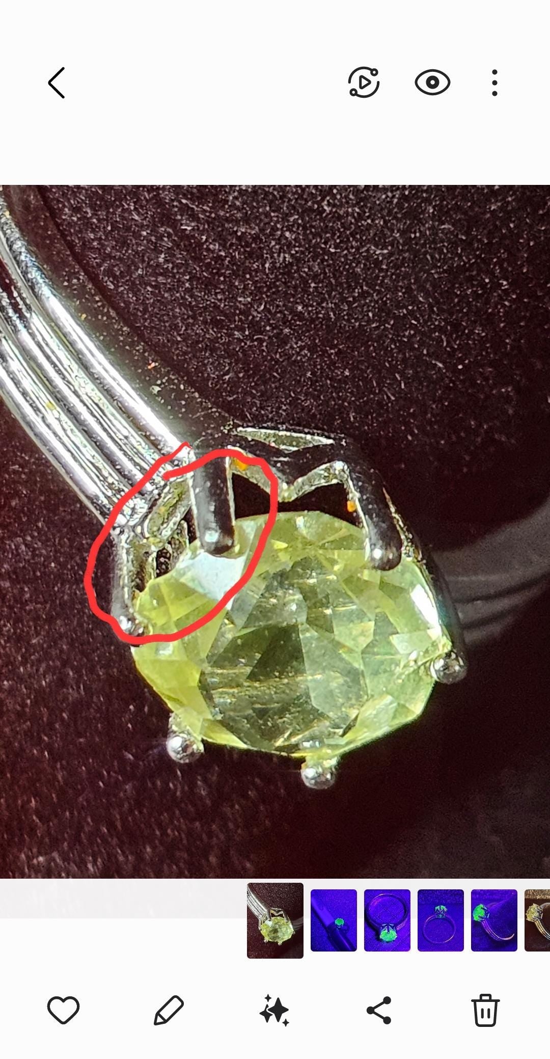 Uranium Glass Round cut Ring new Sterling Silver size 9.5 READ DESCRIPTION with vintage Uranium glass stone that glows under black / UV ligh