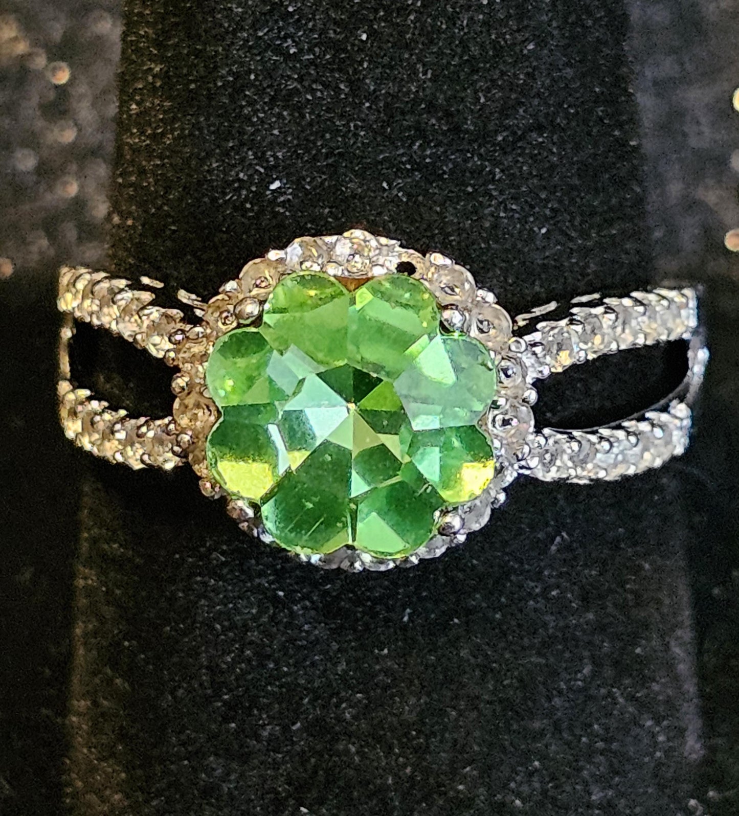Uranium Glass Margarita cut Ring new Sterling Silver in size 9.5 with a vintage 9 mm Uranium glass stone that glows under black / UV light
