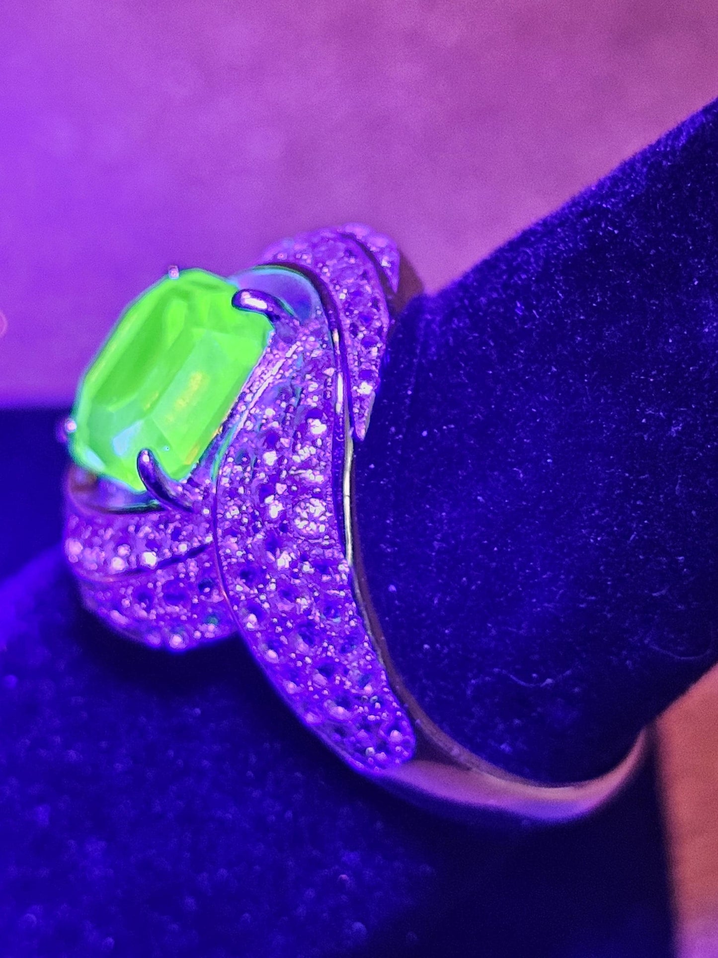 Uranium Glass Asscher cut Ring size 7.5 new Sterling Silver large vintage Uranium glass Square stone that glows under black / UV light