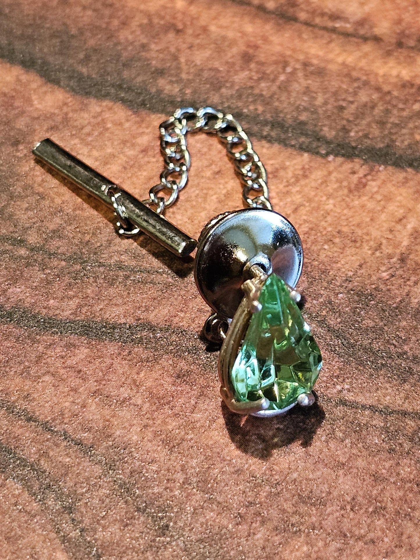 Uranium Glass Tie Tack new Sterling Silver Pear cut vintage Uranium Glass stones in new Sterling Silver that glows under black / UV light