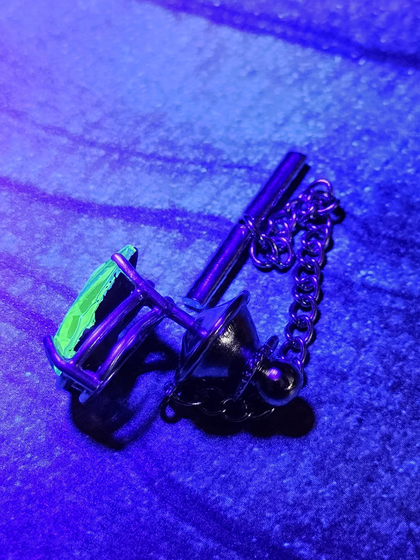Uranium Glass Tie Tack new Sterling Silver Pear cut vintage Uranium Glass stones in new Sterling Silver that glows under black / UV light