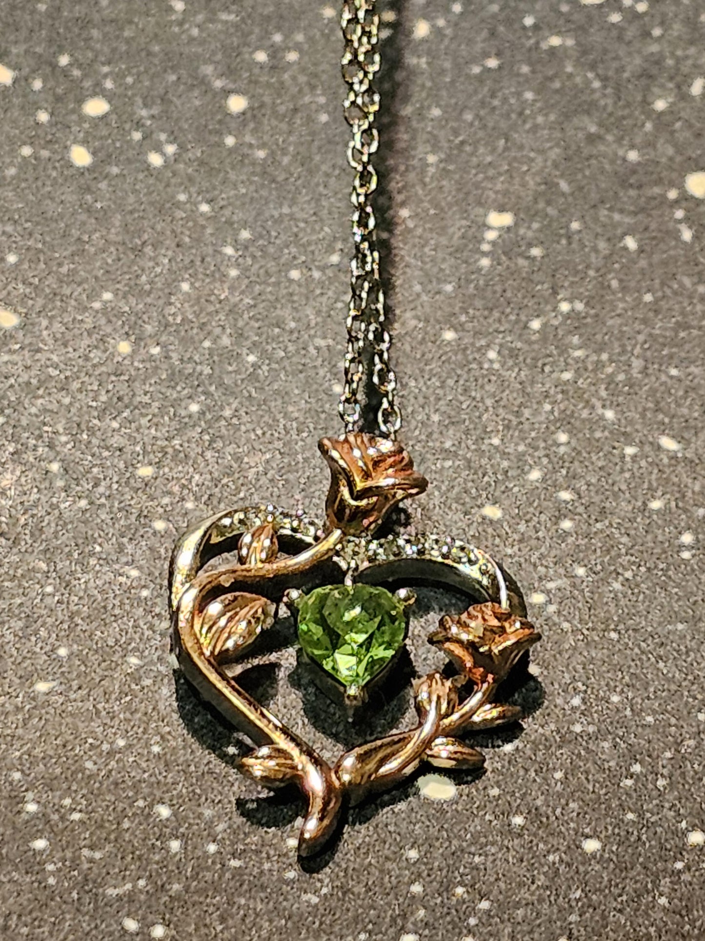 Uranium Glass Pendant w/ necklace, new Sterling Silver setting with vintage Heart cut Uranium glass stone that glows under black/UV light