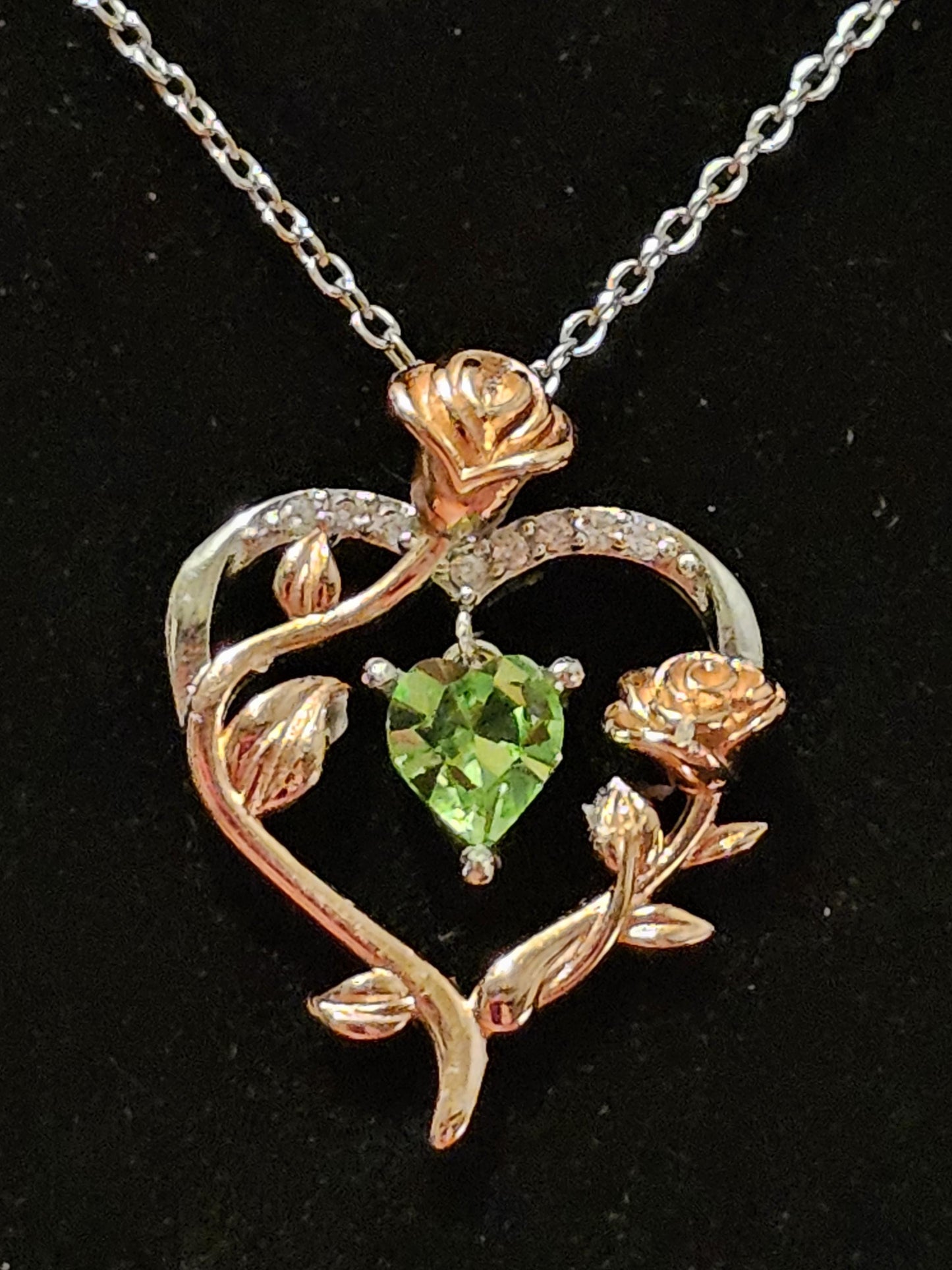 Uranium Glass Pendant w/ necklace, new Sterling Silver setting with vintage Heart cut Uranium glass stone that glows under black/UV light