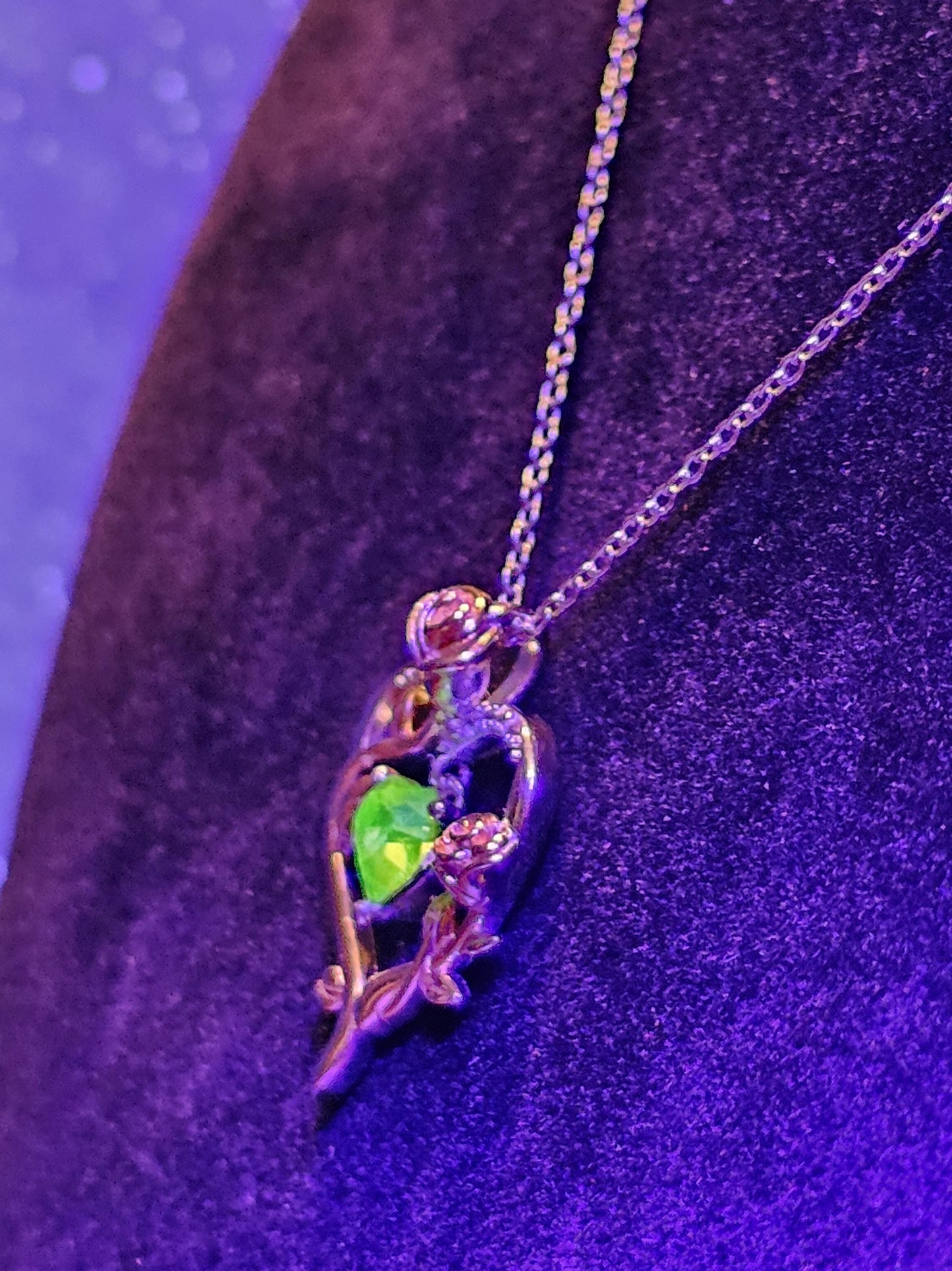 Uranium Glass Pendant w/ necklace, new Sterling Silver setting with vintage Heart cut Uranium glass stone that glows under black/UV light