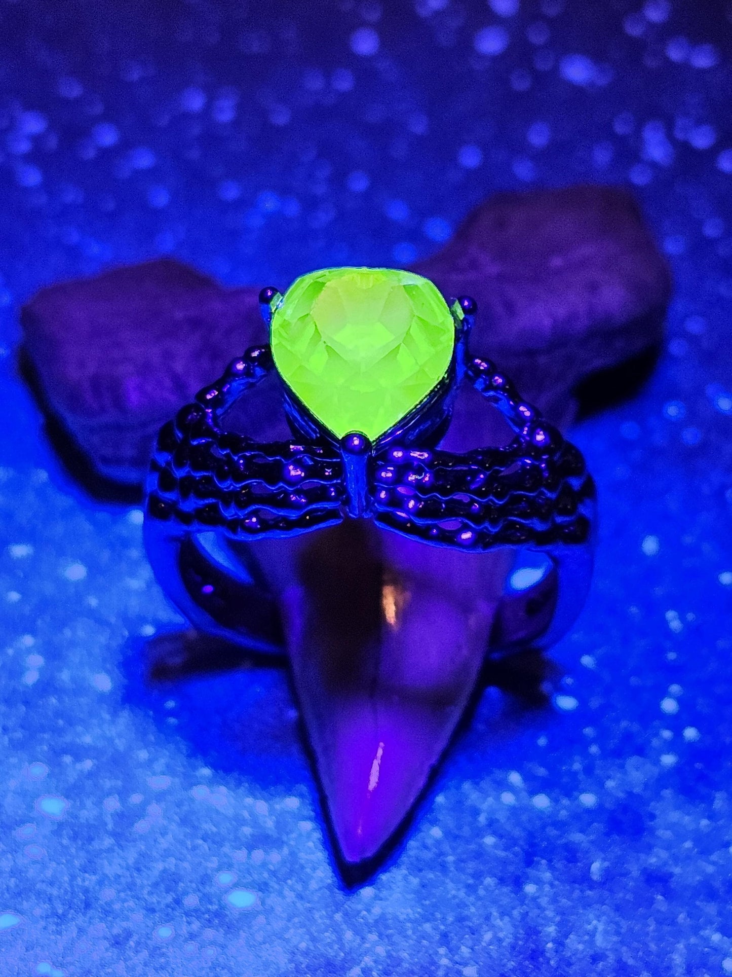 Uranium Glass Heart cut new Elecplated Claddagh Ring in size 6 to 10 with a vintage Uranium glass stone that glows under black/UV light