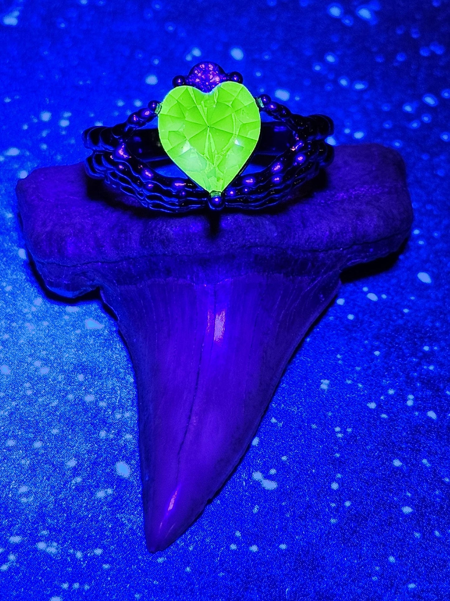 Uranium Glass Heart cut new Elecplated Claddagh Ring in size 6 to 10 with a vintage Uranium glass stone that glows under black/UV light