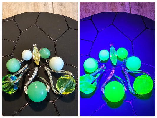 Uranium Glass Bolo Tie Tip Charms. Charms only to add to Bolo Tie Tips. Uranium Glass stones or beads that glow under black / UV light