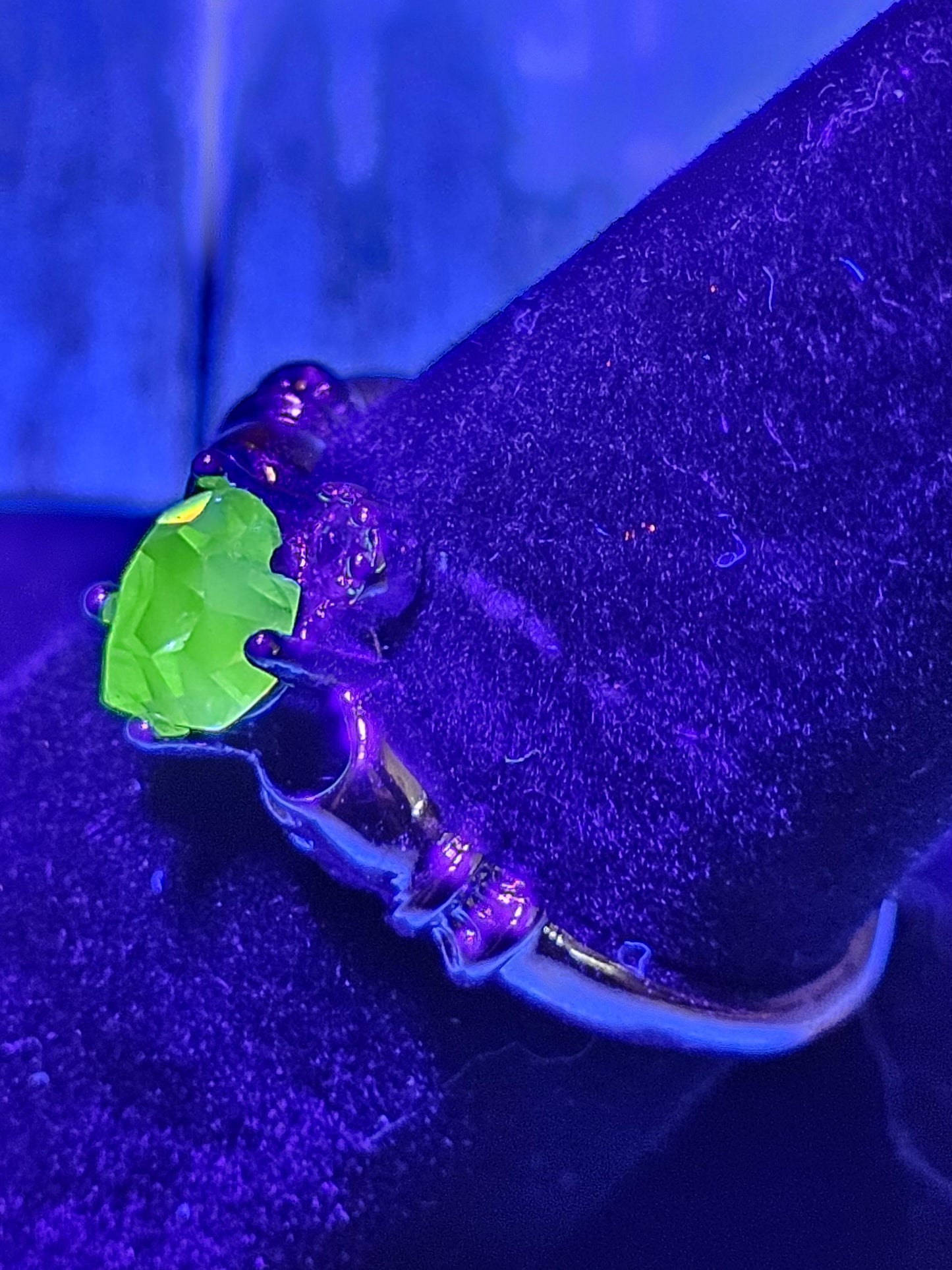 Uranium Glass Heart cut Claddagh Ring adjustable size new Sterling Silver with a vintage Uranium glass stone that glows under black/UV light