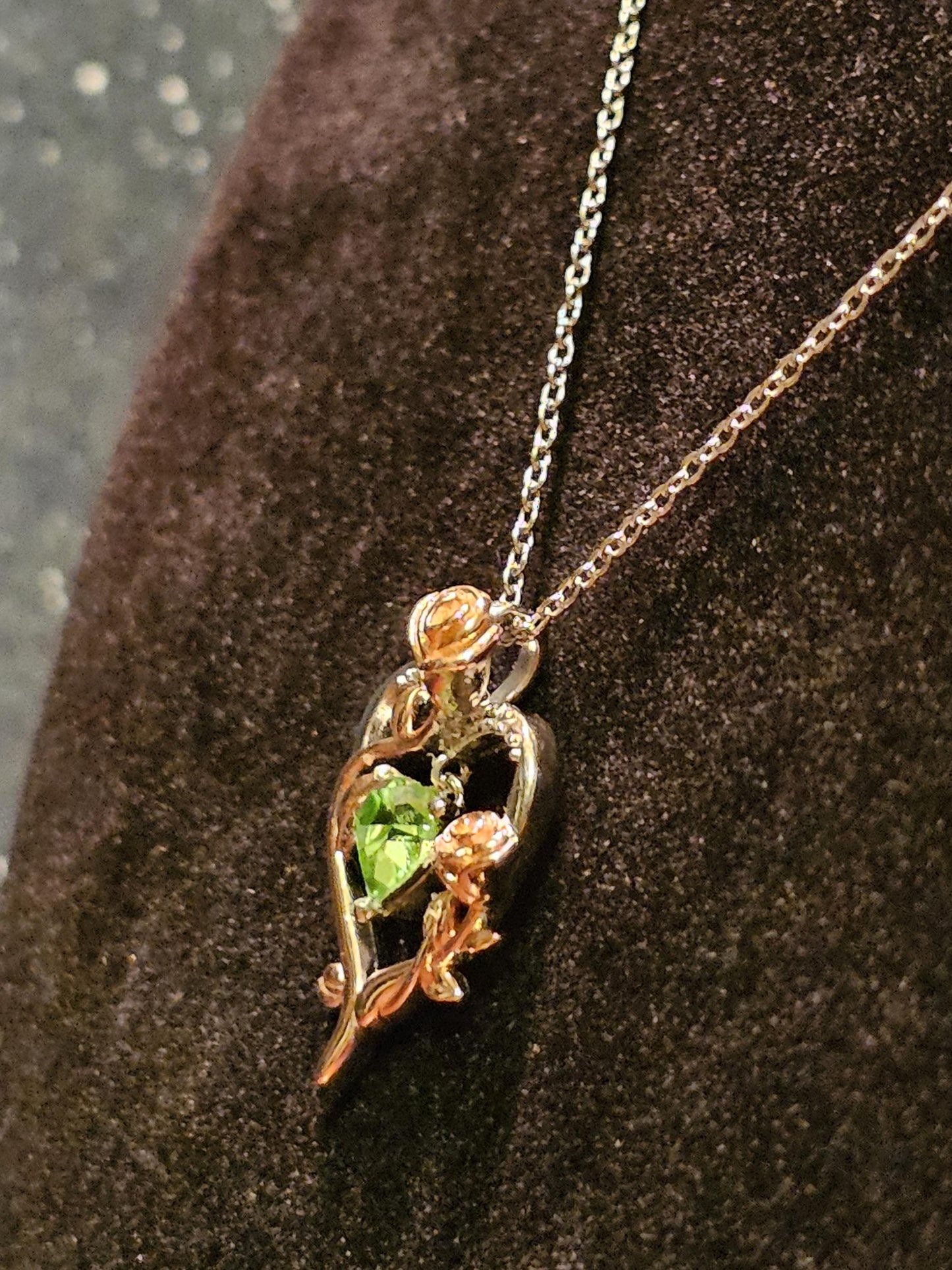 Uranium Glass Pendant w/ necklace, new Sterling Silver setting with vintage Heart cut Uranium glass stone that glows under black/UV light
