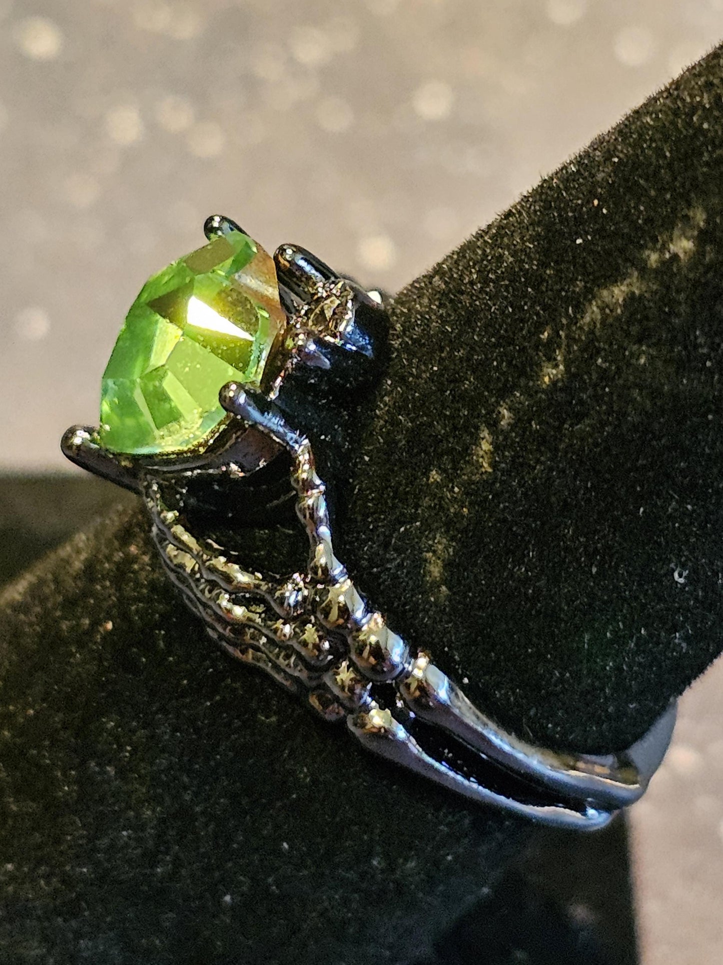 Uranium Glass Heart cut new Elecplated Claddagh Ring in size 6 to 10 with a vintage Uranium glass stone that glows under black/UV light