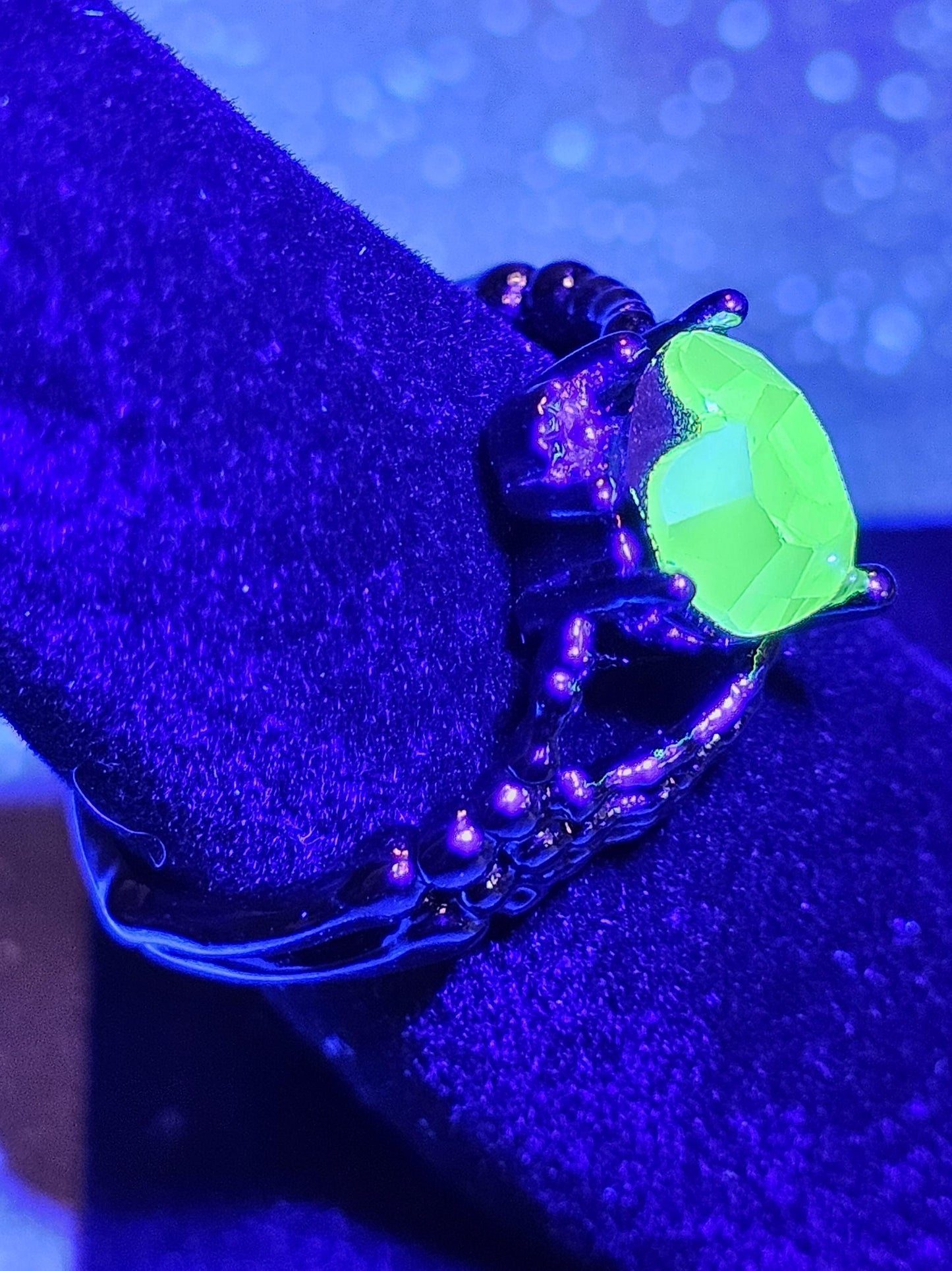 Uranium Glass Heart cut new Elecplated Claddagh Ring in size 6 to 10 with a vintage Uranium glass stone that glows under black/UV light
