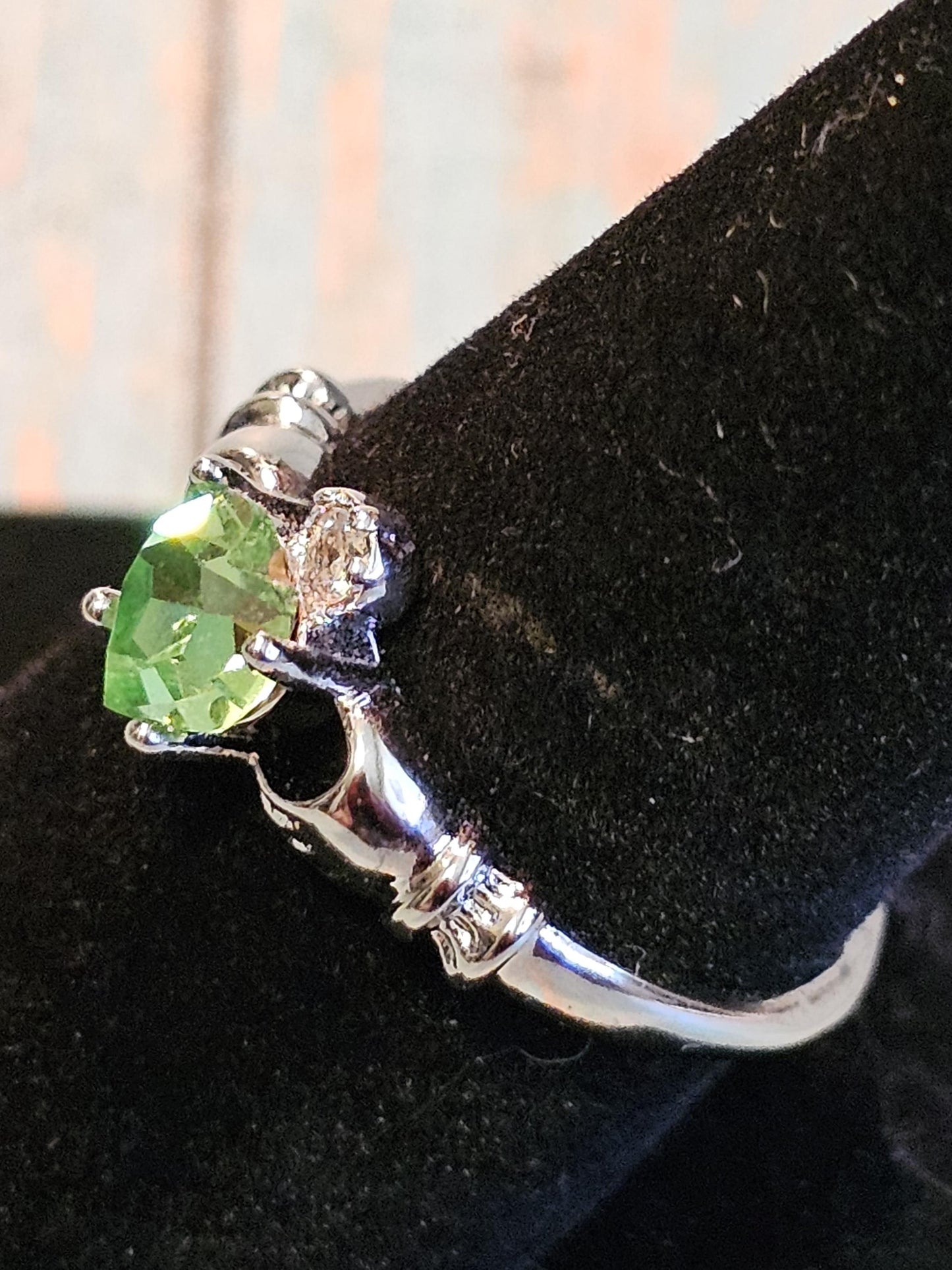 Uranium Glass Heart cut Claddagh Ring adjustable size new Sterling Silver with a vintage Uranium glass stone that glows under black/UV light