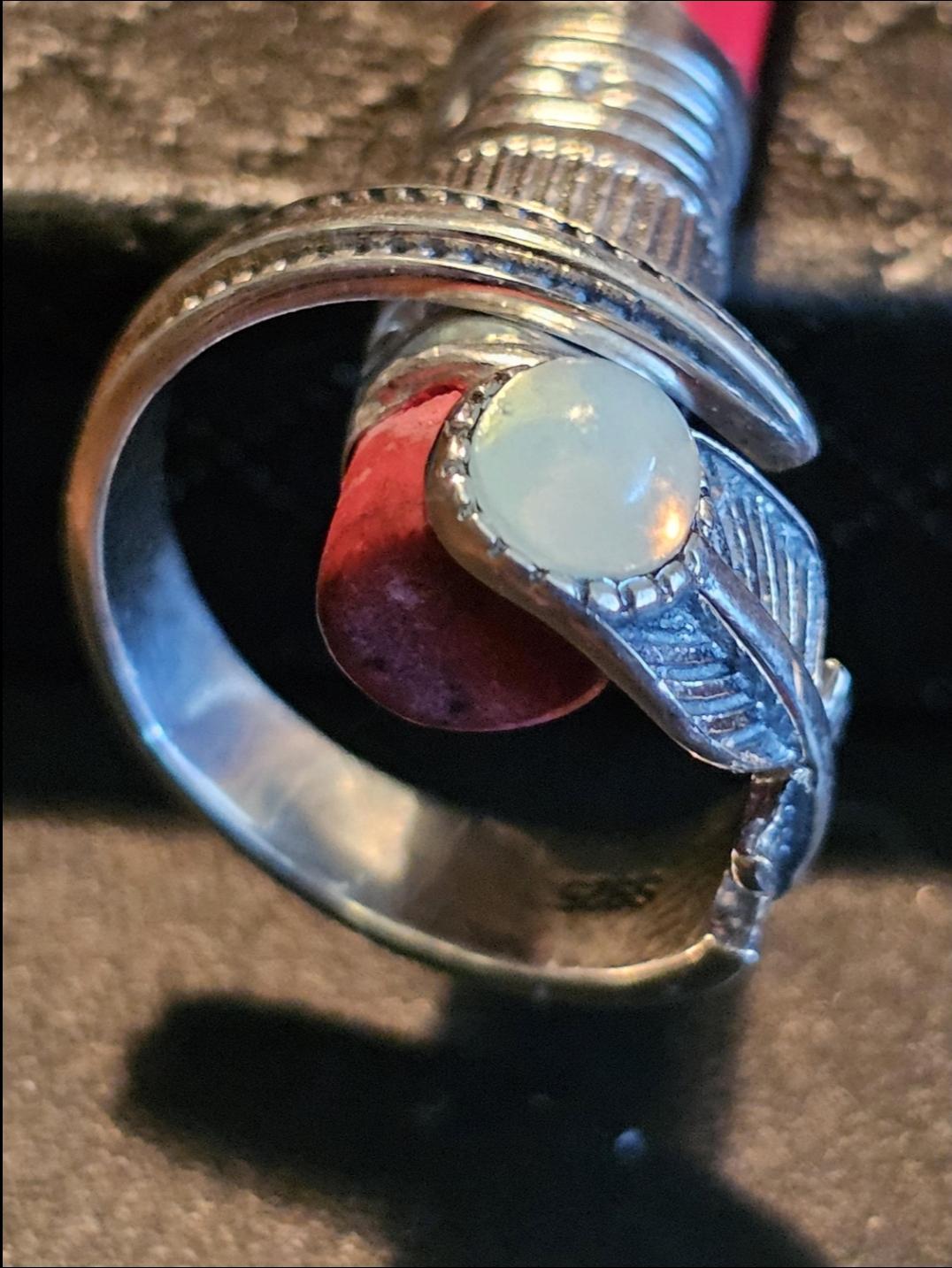 Uranium Glass Adjustable Ring new Sterling Silver Round cut 5 mm opal colored vintage Uranium glass stones glows under black / UV light