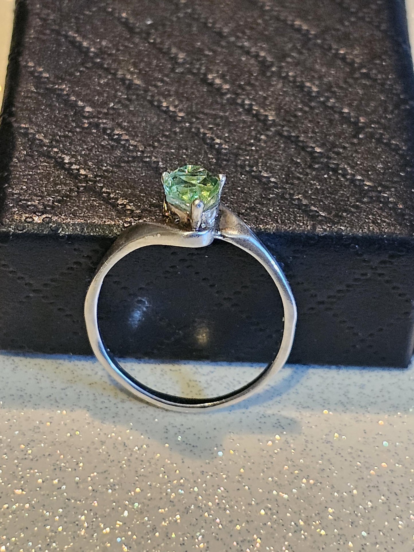Uranium Glass Heart cut Ring size 7 new Sterling Silver with a vintage 5 mm Uranium glass stone that glows under black UV light