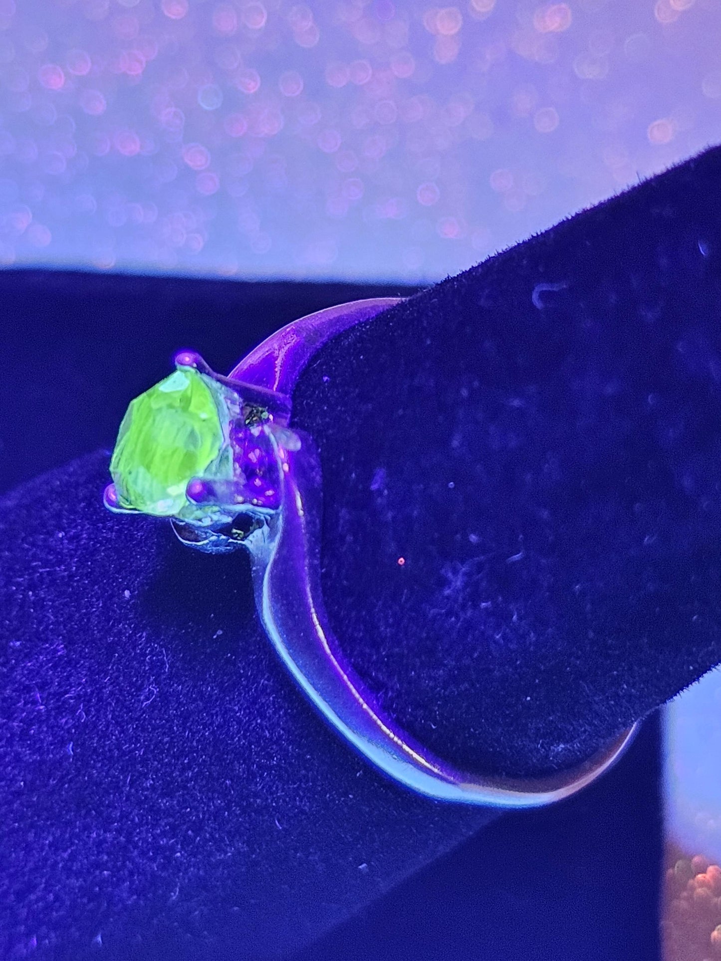 Uranium Glass Heart cut Ring size 7 new Sterling Silver with a vintage 5 mm Uranium glass stone that glows under black UV light
