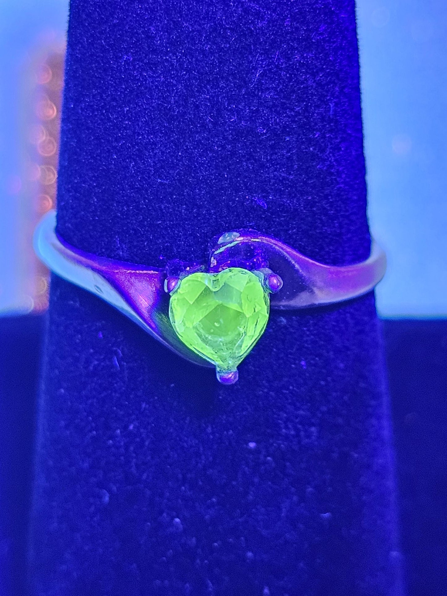 Uranium Glass Heart cut Ring size 7 new Sterling Silver with a vintage 5 mm Uranium glass stone that glows under black UV light