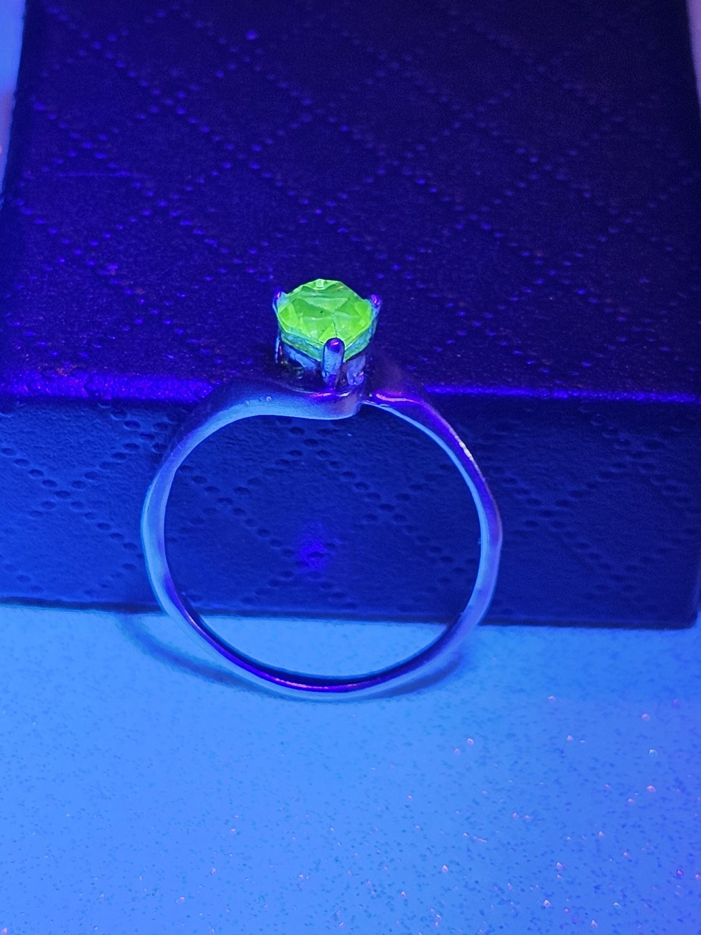 Uranium Glass Heart cut Ring size 7 new Sterling Silver with a vintage 5 mm Uranium glass stone that glows under black UV light