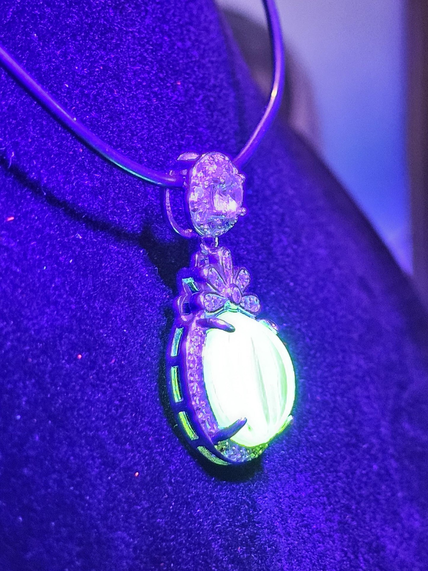Uranium Glass Pendant in a new Sterling Silver with a ribbed vintage 12 mm Round Yellow Uranium Glass Stone that glows under black/UV light