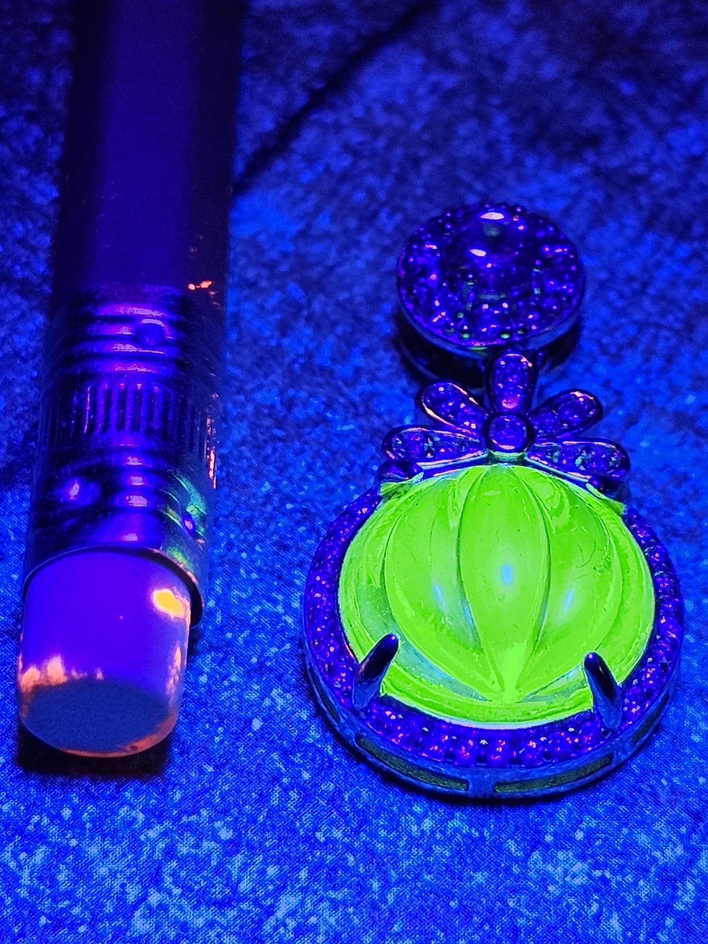 Uranium Glass Pendant in a new Sterling Silver with a ribbed vintage 12 mm Round Yellow Uranium Glass Stone that glows under black/UV light