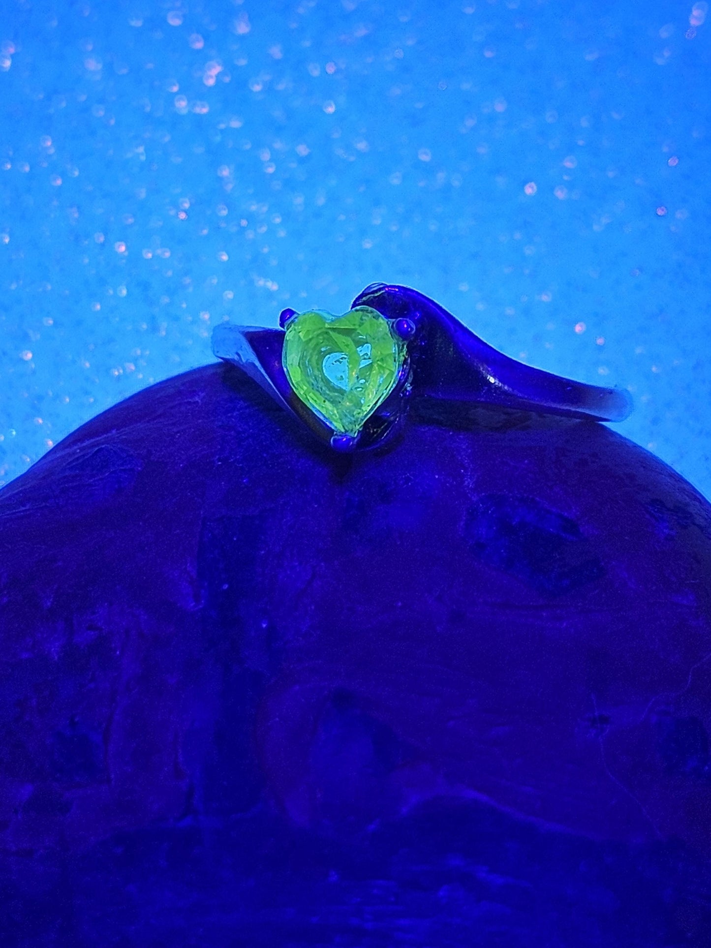 Uranium Glass Heart cut Ring size 7 new Sterling Silver with a vintage 5 mm Uranium glass stone that glows under black UV light