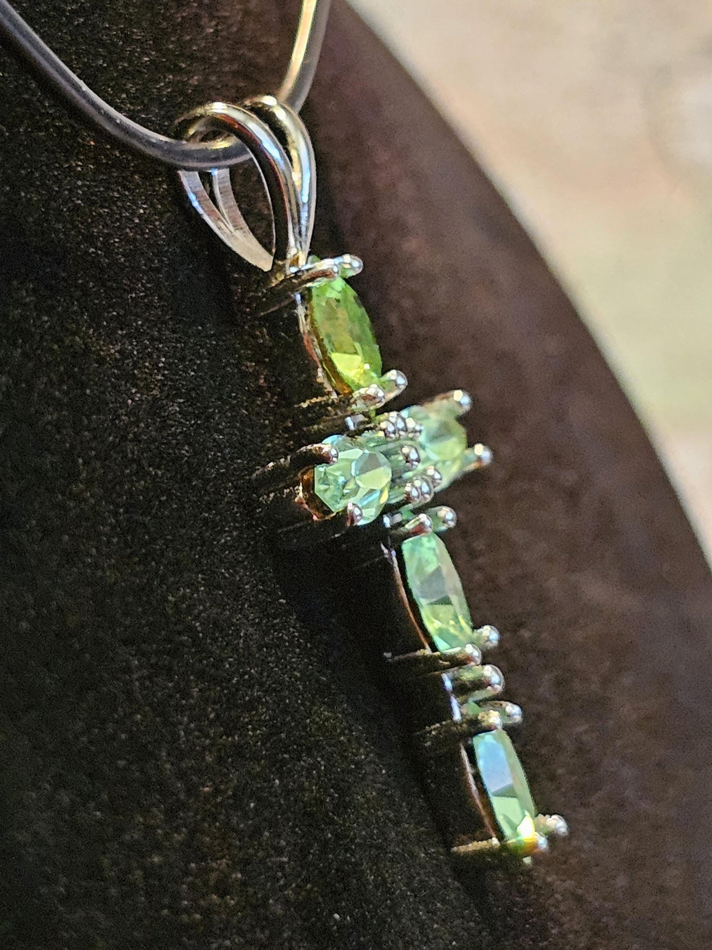 Uranium Glass Pendant new Sterling Silver, Cross design with 8x4 mm vintage Marquee cut Uranium Glass stones that glow under black/UV light