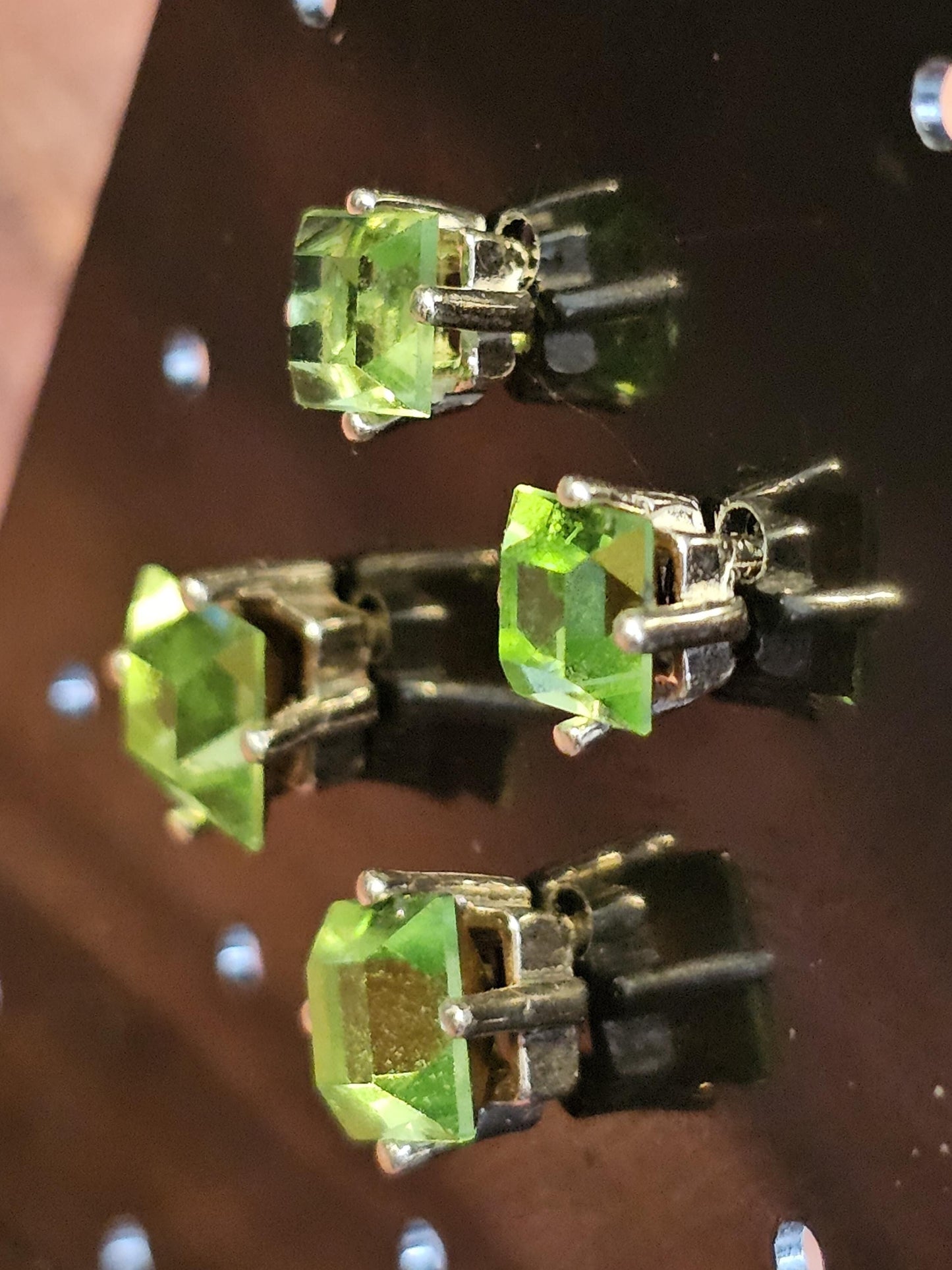 Uranium Glass Earrings in new Sterling Silver with Vintage Princess cut Uranium Glass stones, 6mm glows under black/UV light