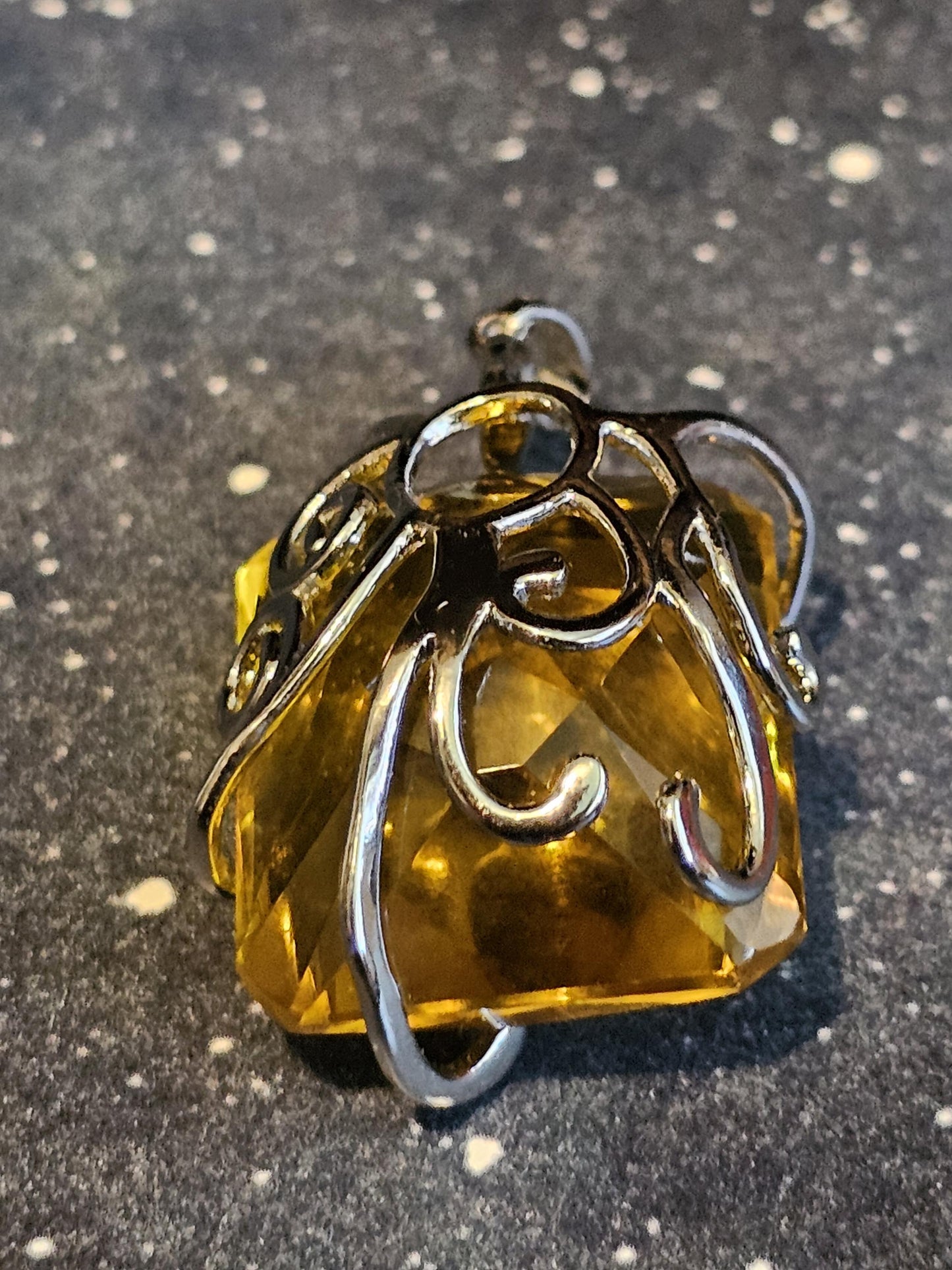Cadmium Glass Pendant in new Sterling Silver with a huge vintage Emerald cut 25x20 mm Cadmium glass stone that glows under black / UV light