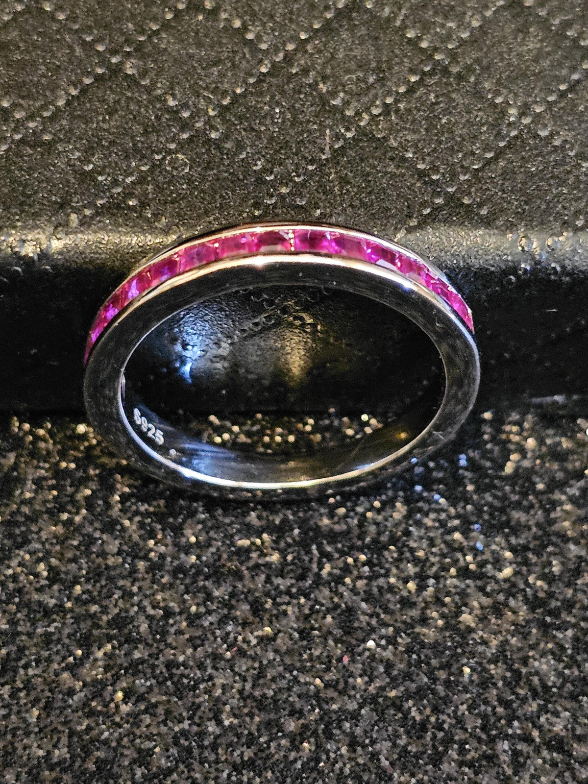 Natural Ruby Ring size 6, 7, 8, and 9 in New Sterling Silver Half Eternity style 2 mm Square cut stones that glow Pink under Black/UV light