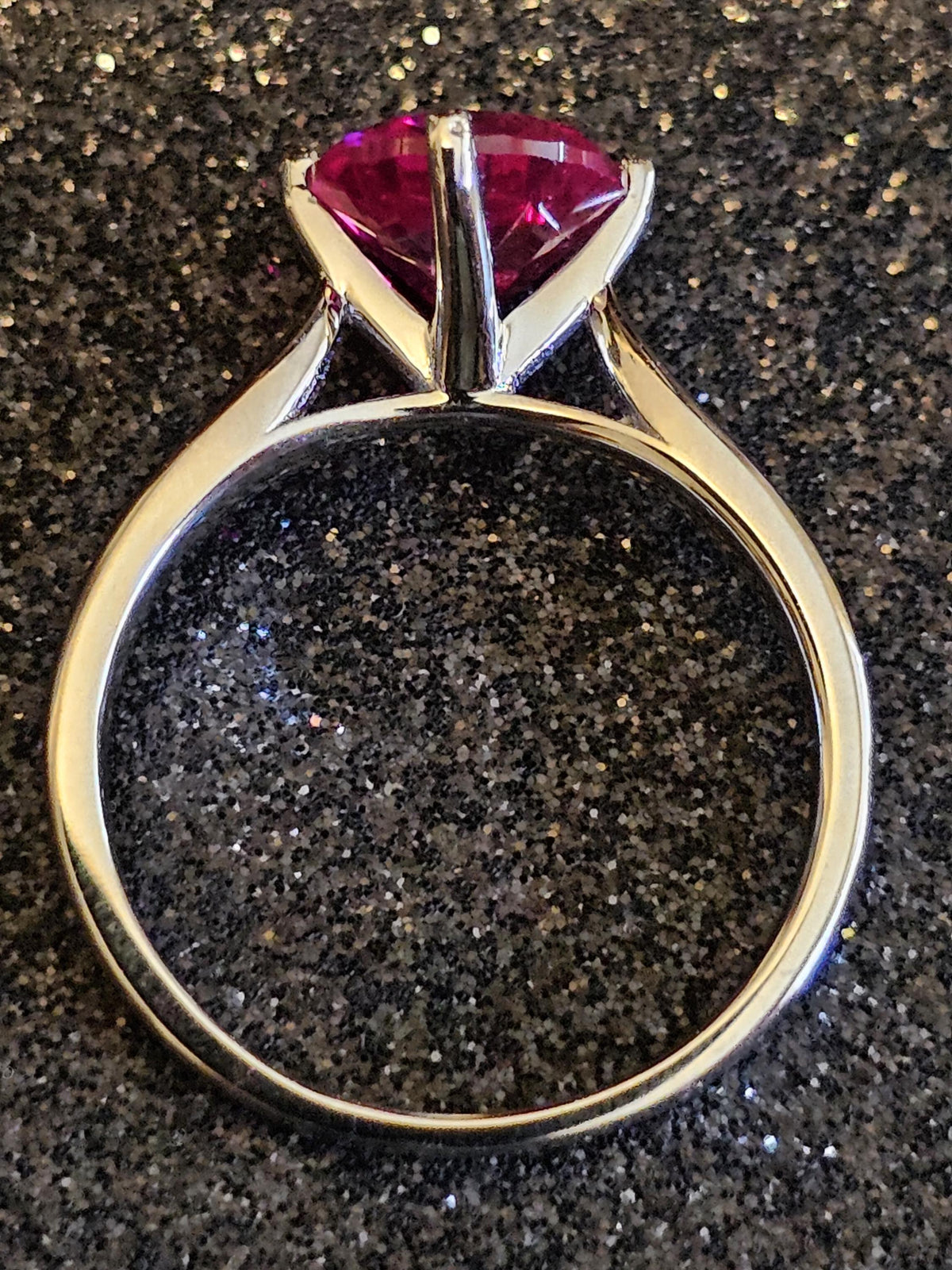 Lab grown Ruby Round cut Solitaire Ring size 7 in new Sterling Silver with 8mm lab grown Ruby stone that glows under black/UV light