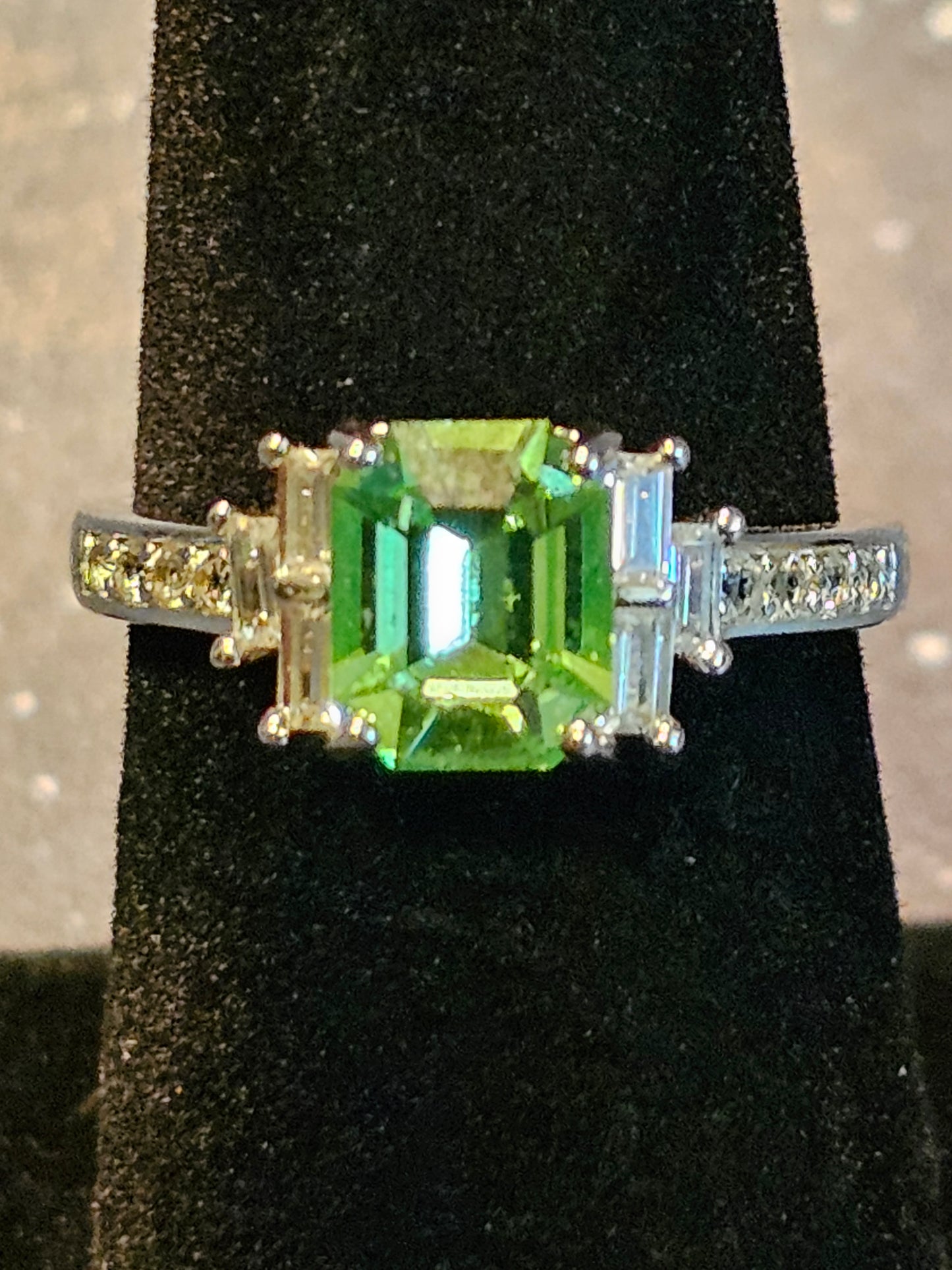 Uranium Glass Emerald cut Ring size 4 through 10.5 in Sterling Silver with a vintage Uranium glass stone that glows under black / UV light