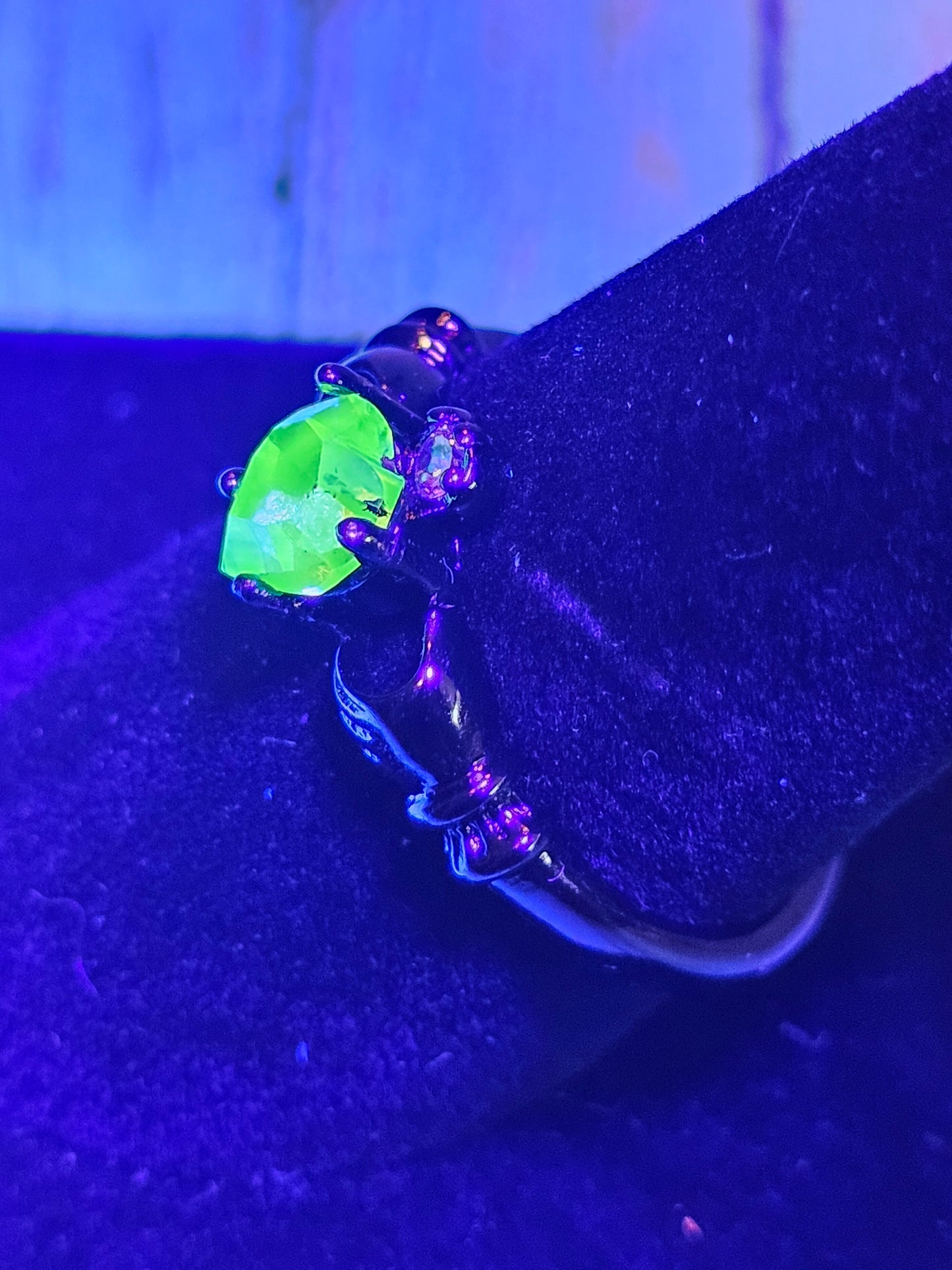 Uranium Glass Heart cut Claddagh Ring adjustable size new Sterling Silver with a vintage Uranium glass stone that glows under black/UV light