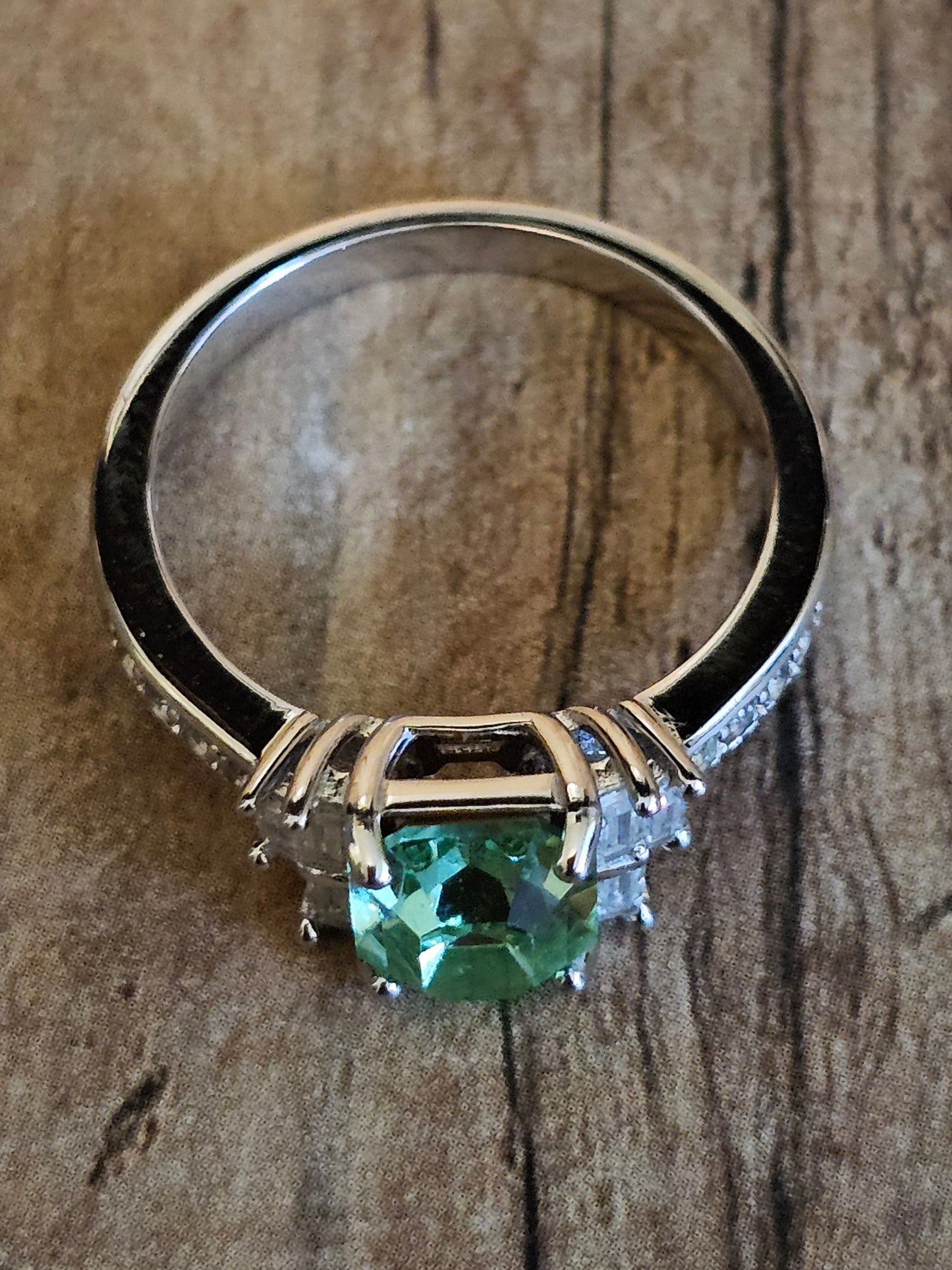 Uranium Glass Emerald cut Ring size 4 through 10.5 in Sterling Silver with a vintage Uranium glass stone that glows under black / UV light