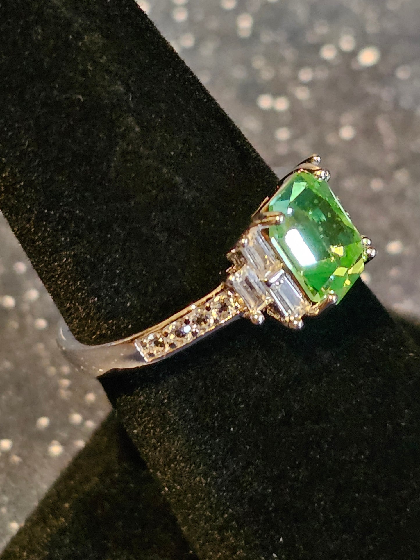 Uranium Glass Emerald cut Ring size 4 through 10.5 in Sterling Silver with a vintage Uranium glass stone that glows under black / UV light