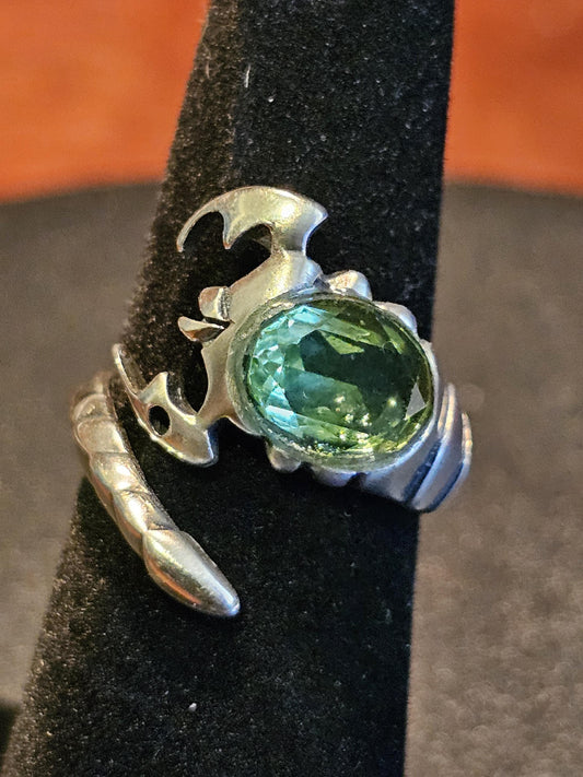 Uranium Glass Scorpion Ring Adjustable in new Sterling Silver with a vintage Oval cut Uranium glass stone that glows under black / UV light