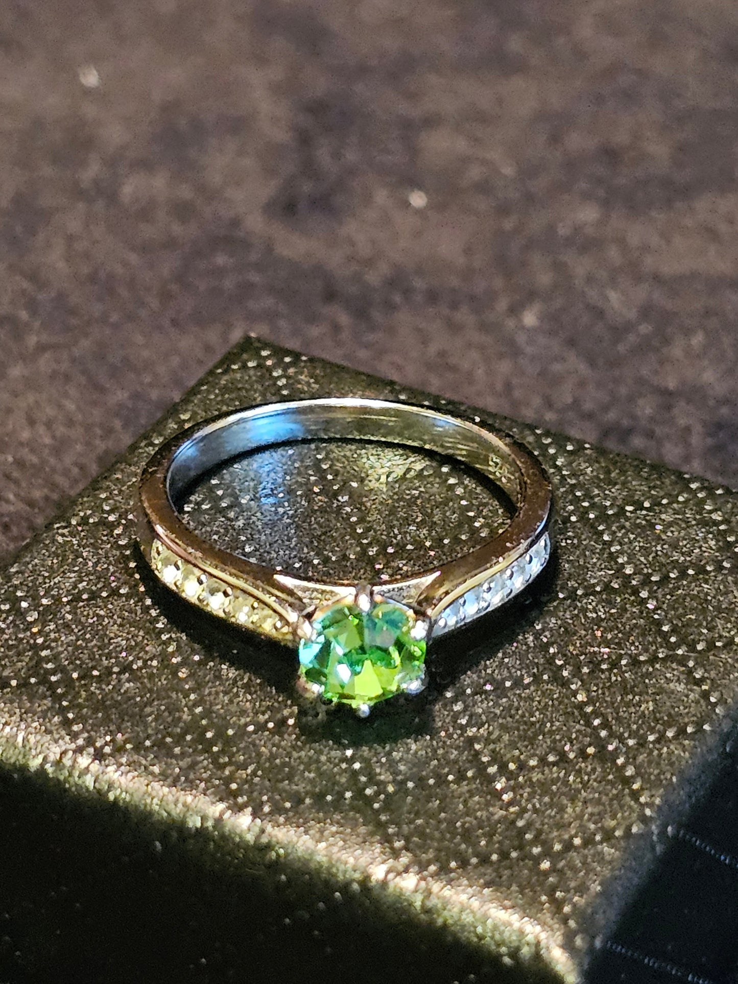 Uranium Glass Round cut Ring size 5, through size 10.5 in Sterling Silver vintage Uranium glass stone that glows under black / UV light