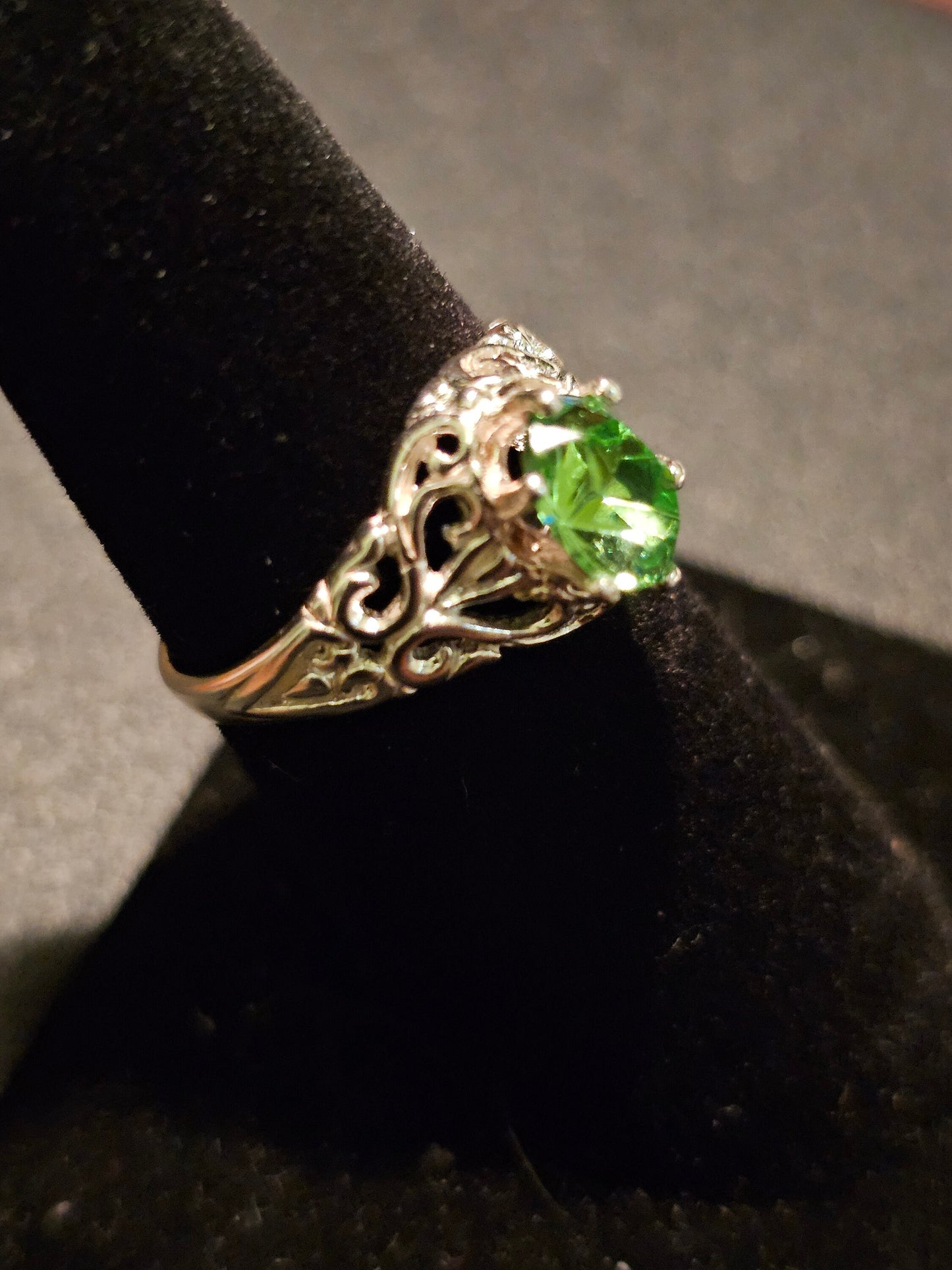 Uranium Glass Oval cut Ring size 6.5, new filigree style Sterling Silver with  vintage Uranium glass stone that glows under black / UV light
