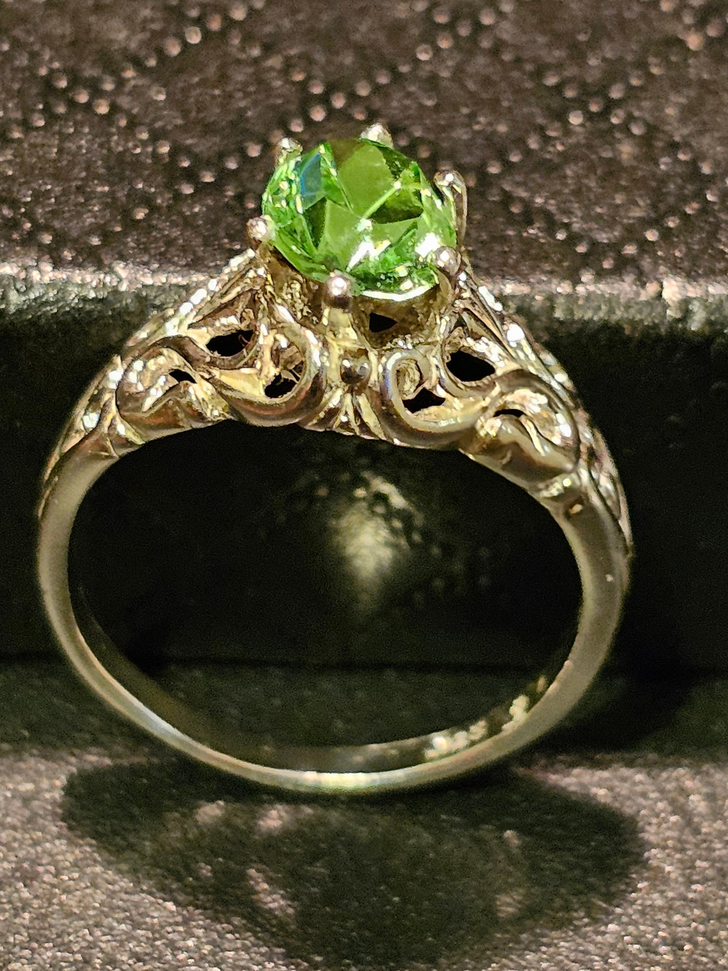 Uranium Glass Oval cut Ring size 6.5, new filigree style Sterling Silver with  vintage Uranium glass stone that glows under black / UV light