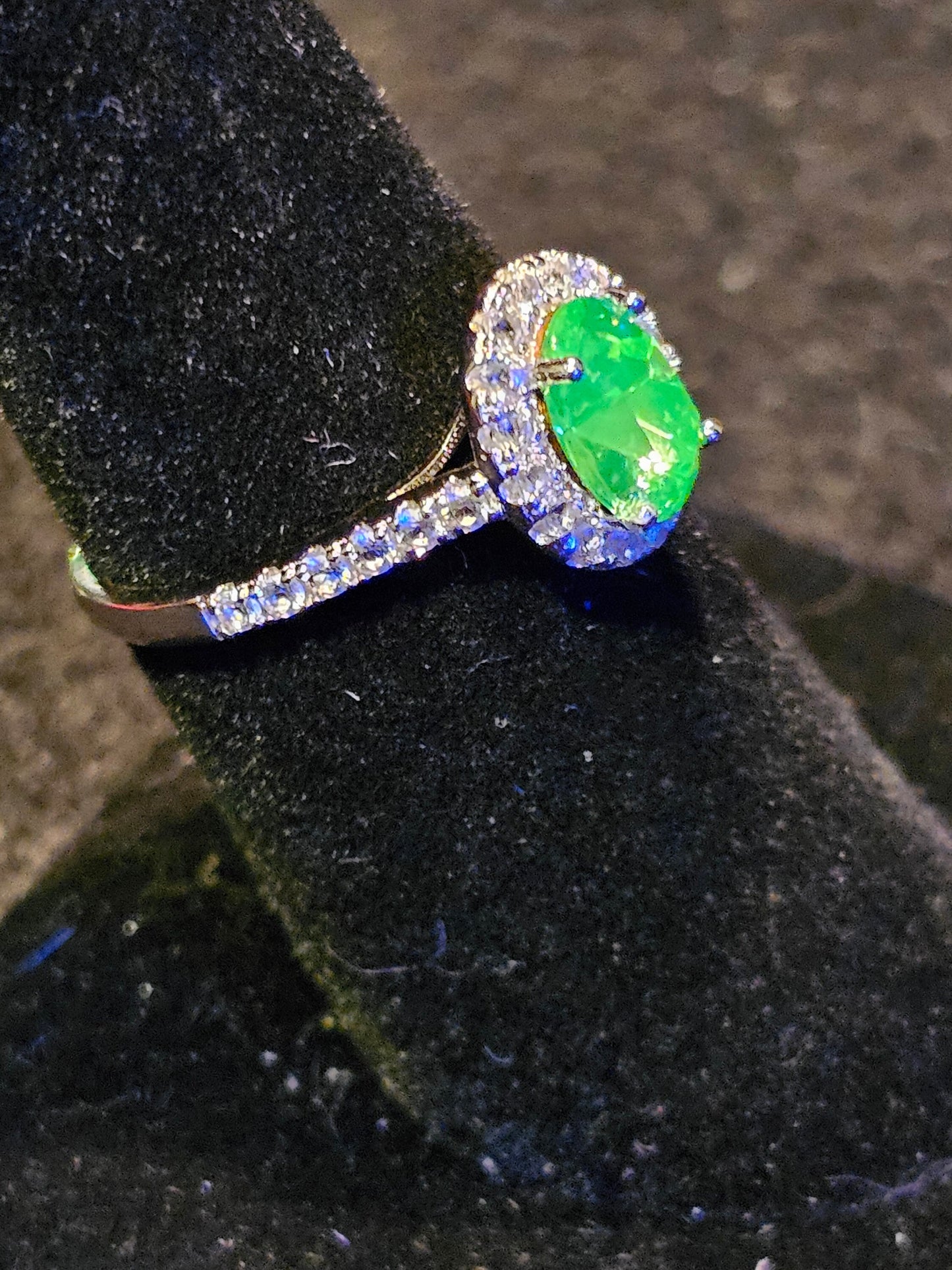 Uranium Glass Oval cut Ring size 4 through 10.5 in new Sterling Silver with vintage Uranium glass stone that glows under black / UV light