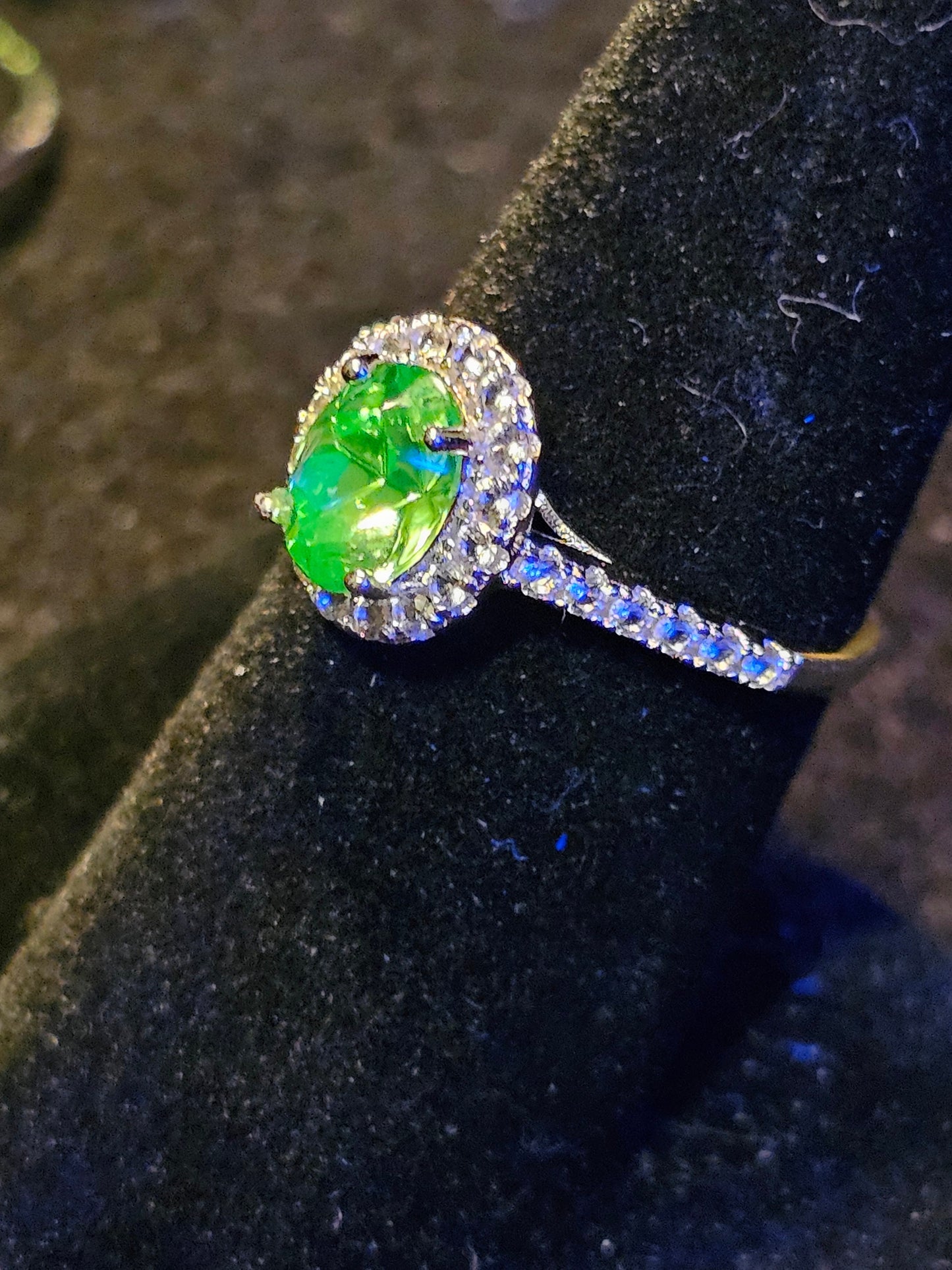 Uranium Glass Oval cut Ring size 4 through 10.5 in new Sterling Silver with vintage Uranium glass stone that glows under black / UV light