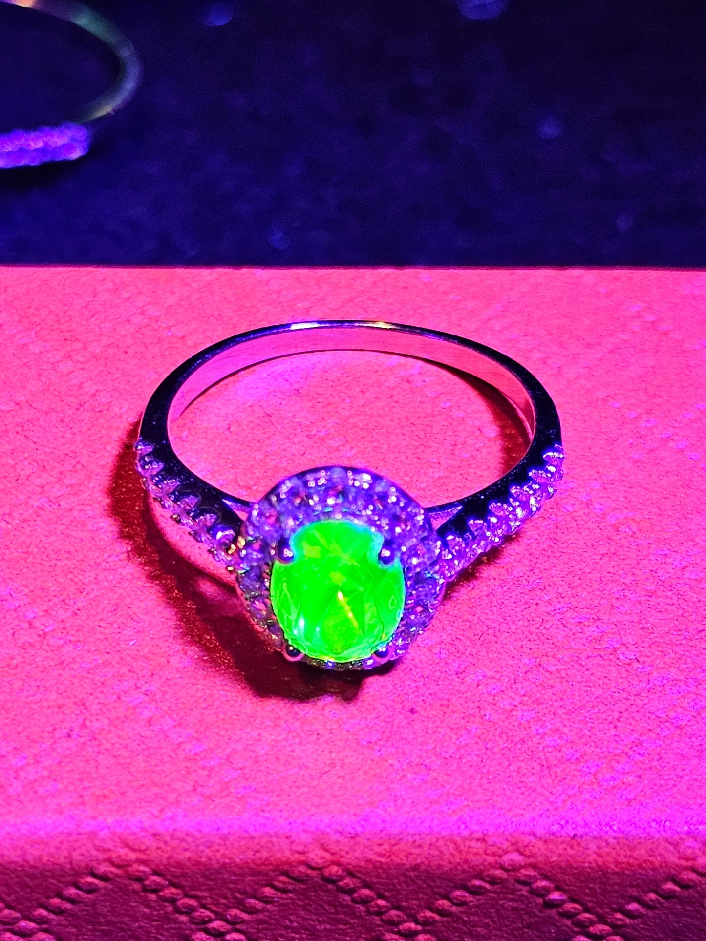 Uranium Glass Oval cut Ring size 4 through 10.5 in new Sterling Silver with vintage Uranium glass stone that glows under black / UV light